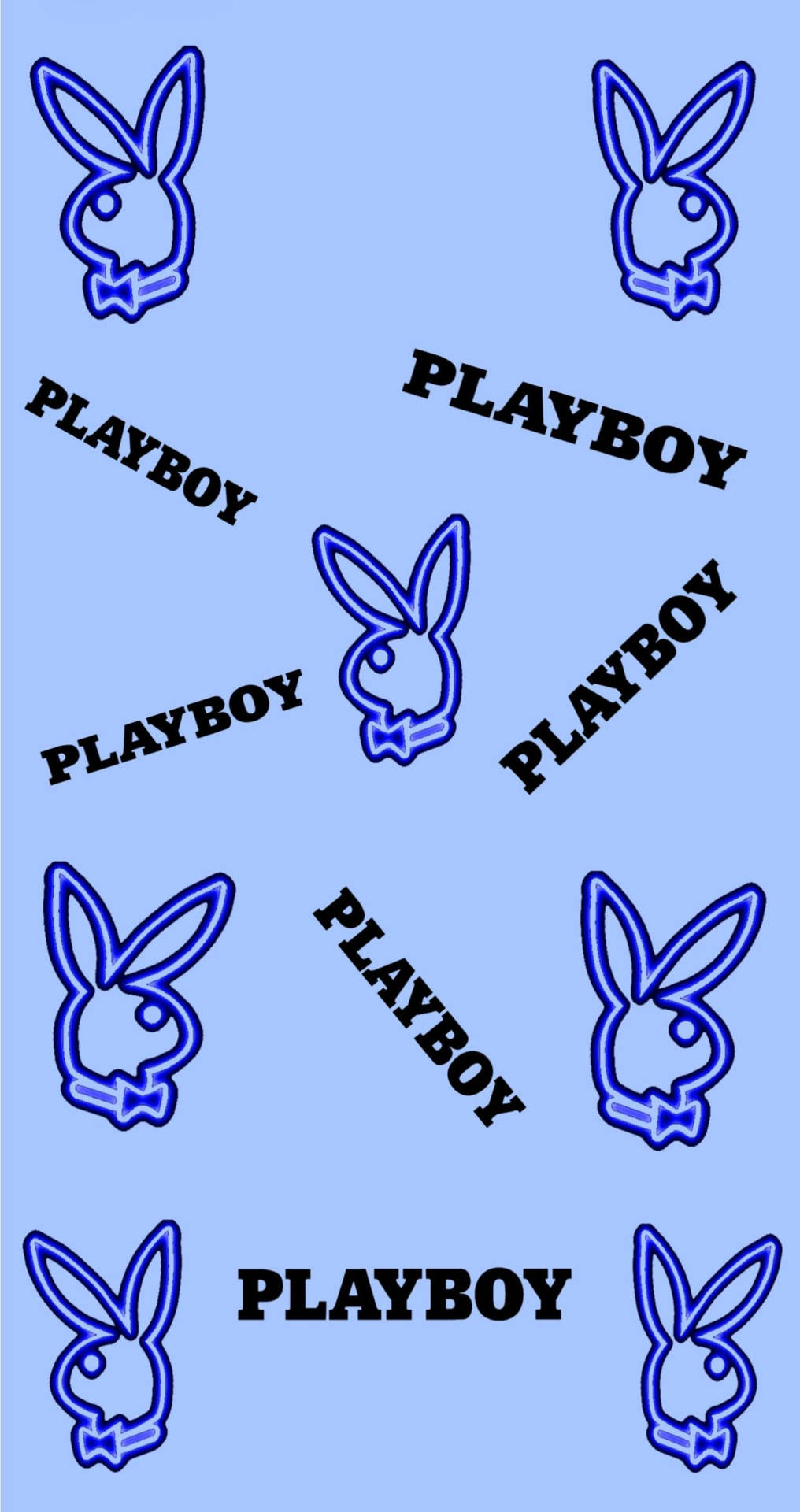 淺藍色背景上藍色霓虹燈Playboy兔仔標誌圖案。 — Playboy GIF 壁紙