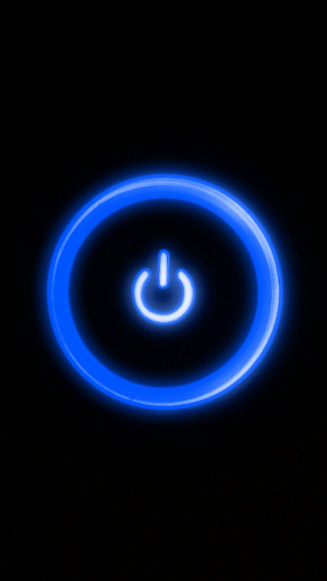 一個發光的藍色電源按鈕圖標在黑色背景上。