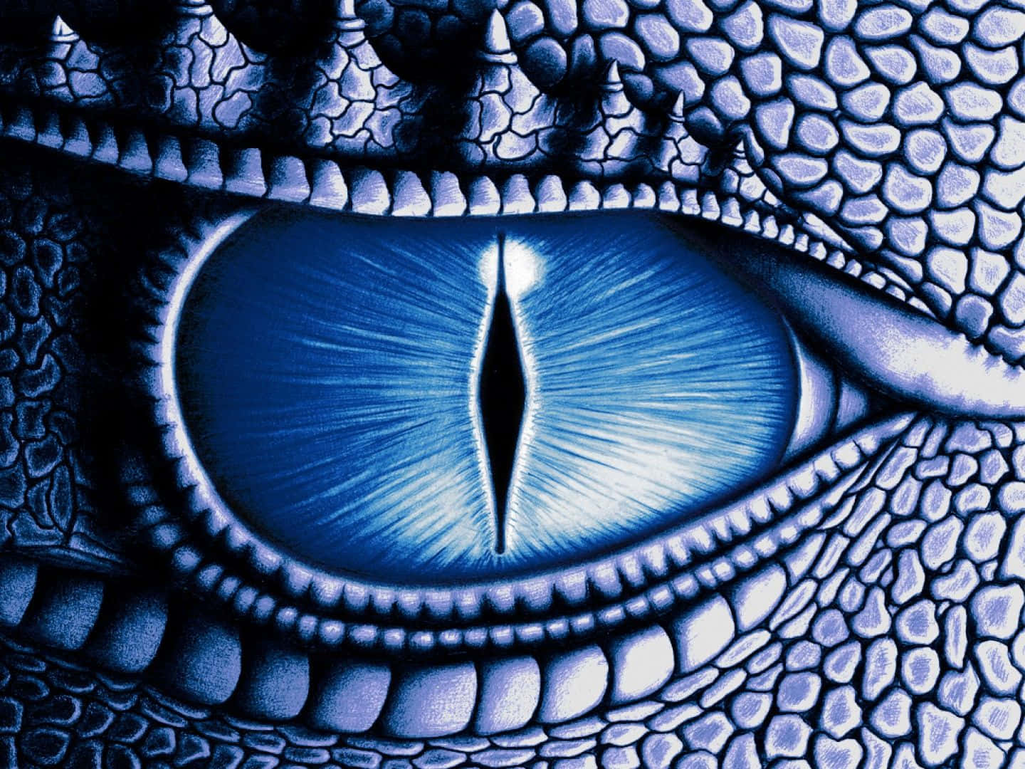 藍色龍眼藝術圖 壁紙 — 龍的銳利藍色眼睛特寫，帶有詳細的鱗片和垂直狹縫瞳孔。