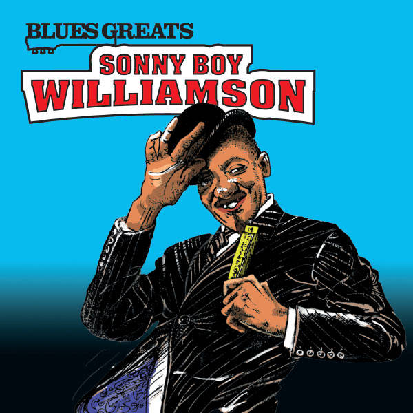 Sonny Boy Williamson 傾斜帽子手持口琴藍色背景
