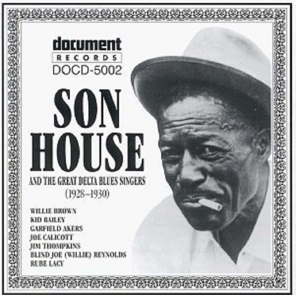 Son House 戴軟呢帽和香煙的復古專輯封面肖像。