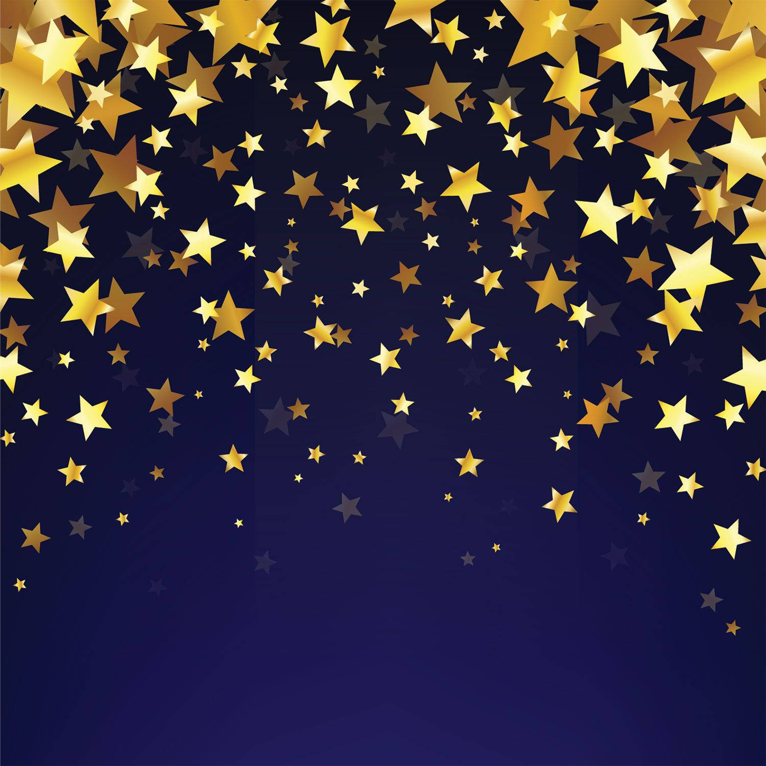 藍金星星藝術 壁紙 — 金色星星沿對角線傾瀉在深藍色漸變背景上，營造出節日而奢華的天體效果。