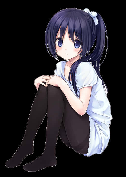 藍髮動漫少女坐姿 — 動漫風格動圖 壁紙