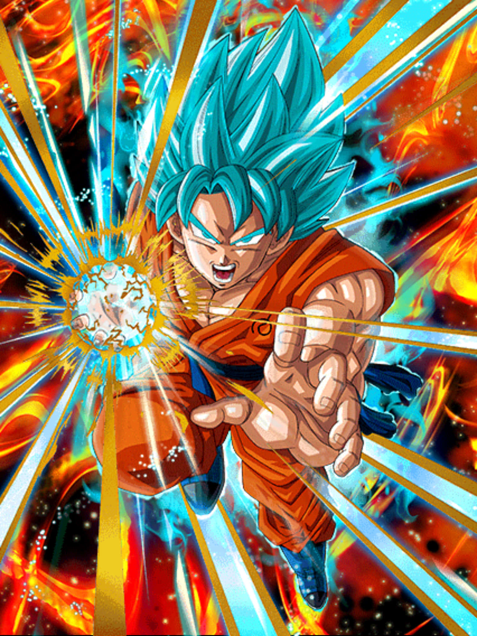 Super Saiyan God 桌布 壁紙 — 藍髮動漫戰士在熾熱的宇宙背景下發射發光的能量爆炸。