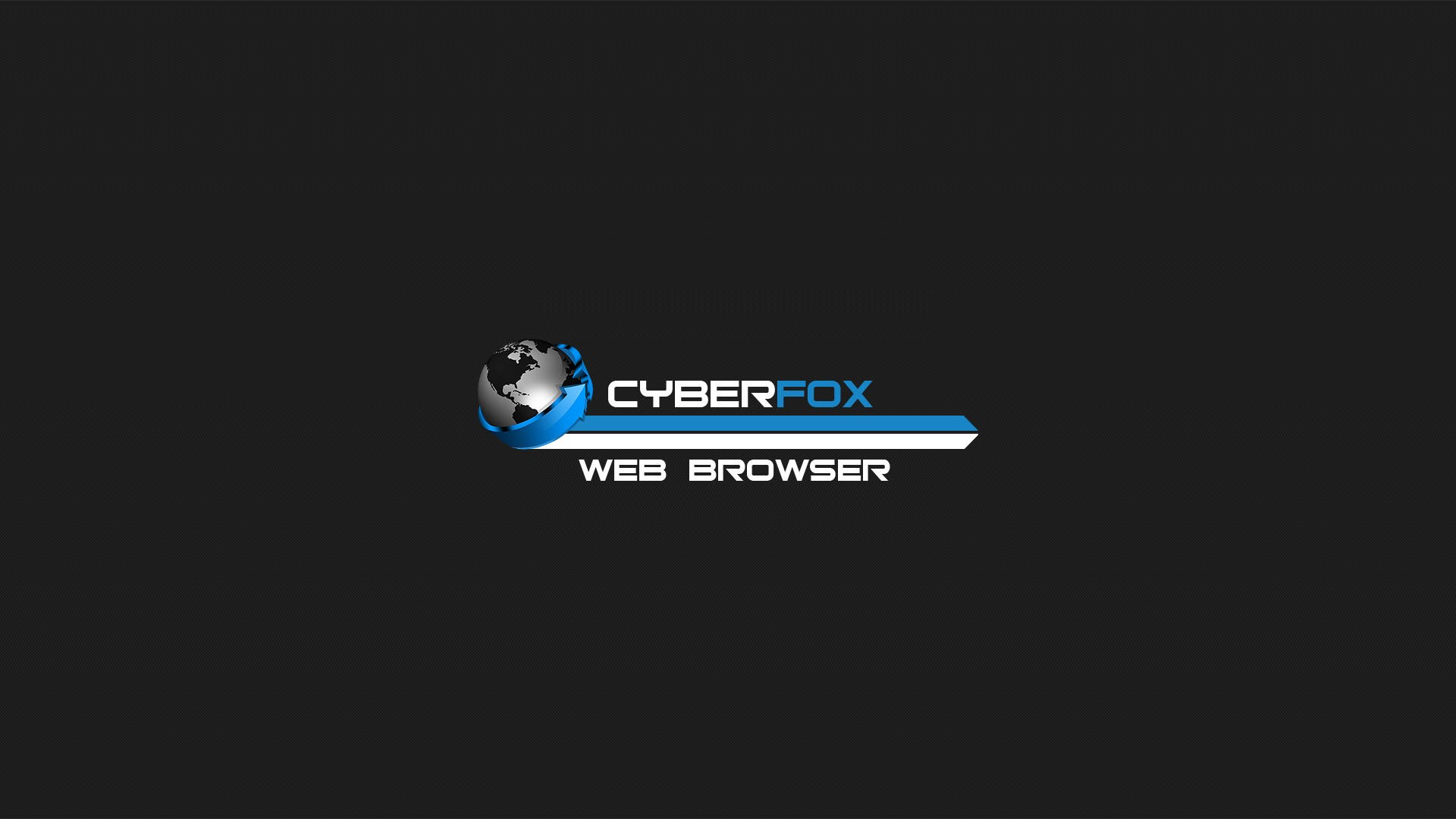 藍黑配色 Cyberfox 瀏覽器 壁紙 — 一個時尚的Cyberfox網頁瀏覽器標誌，帶有地球儀和藍色點綴，背景為深色。