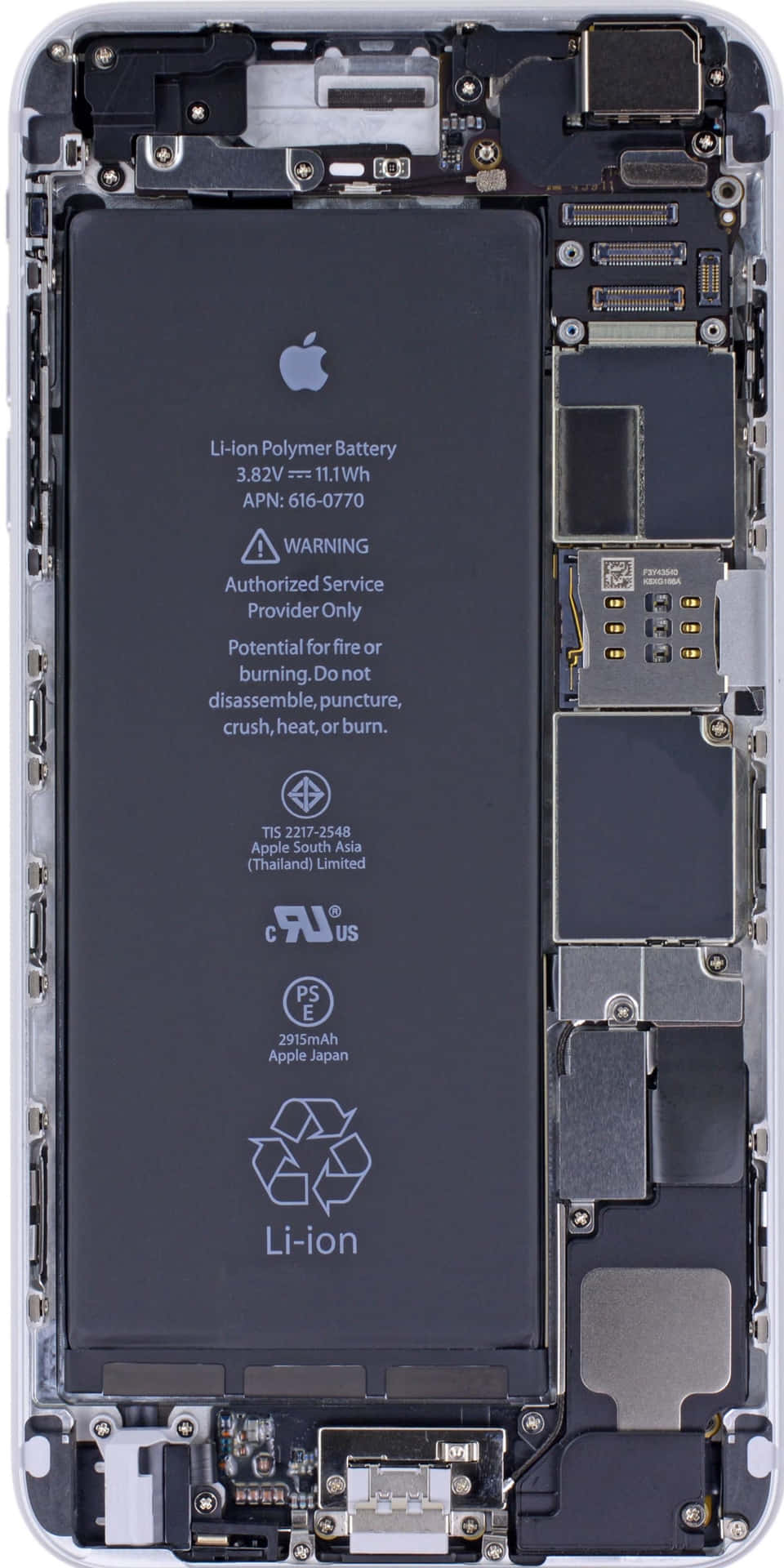 拆解的 iPhone 揭示電池和內部電路