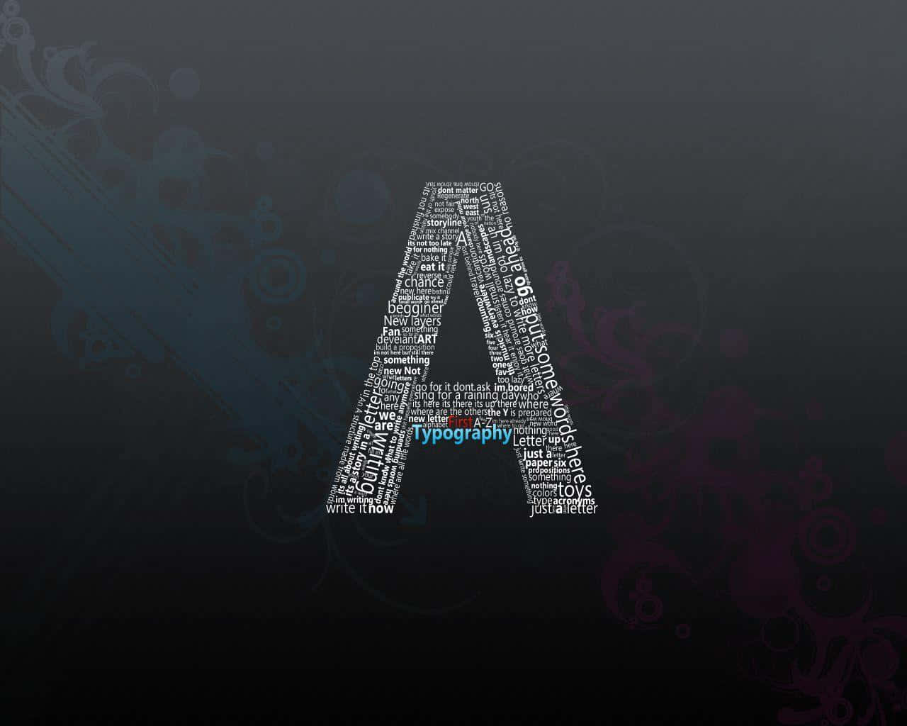 藝術字大寫字母A背景 壁紙 — 一個由白色排版文字組成的大字母A，背景為深色漸變並帶有細膩花卉圖案。