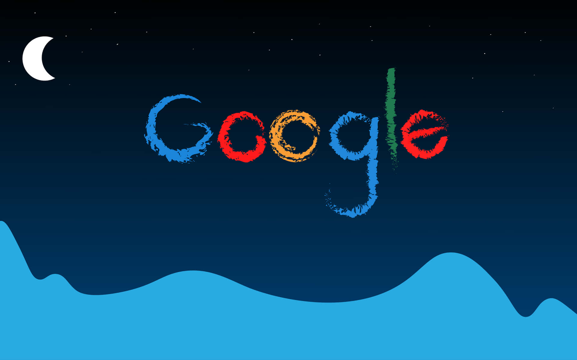 新月和星星下的粉筆風格Google標誌。