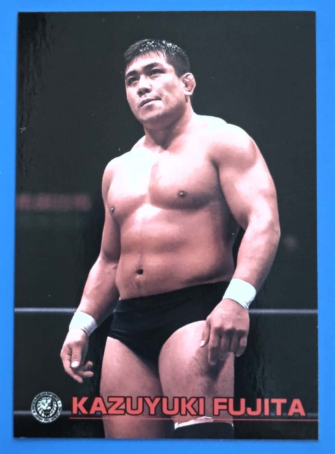 藤田和之MMA戰士肖像 壁紙 — 一位肌肉發達的摔角手在明亮的燈光下，帶著專注的表情自信地站在擂台上。