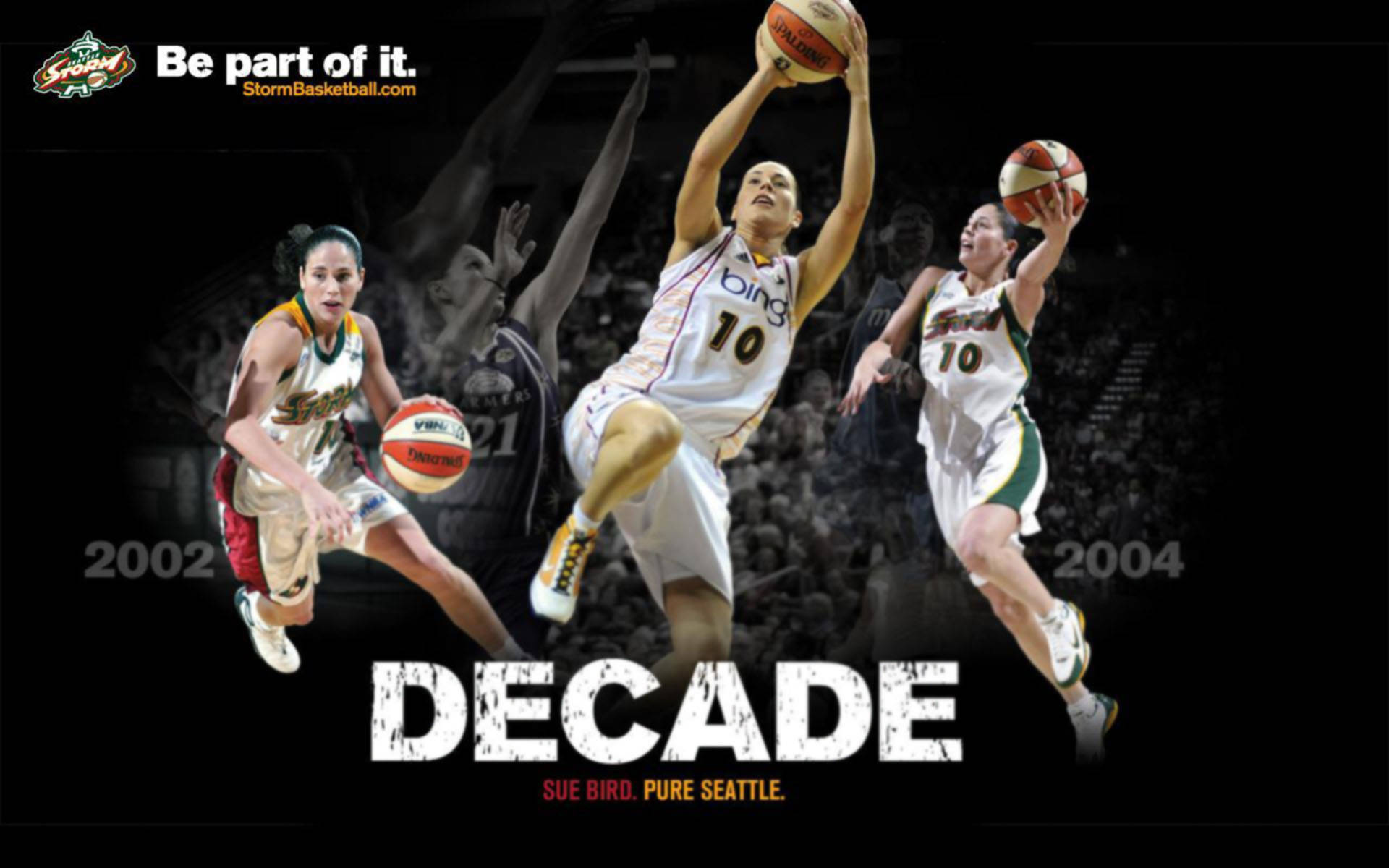 Sue Bird 在 Seattle Storm 的十年職業生涯中的籃球動作姿勢。