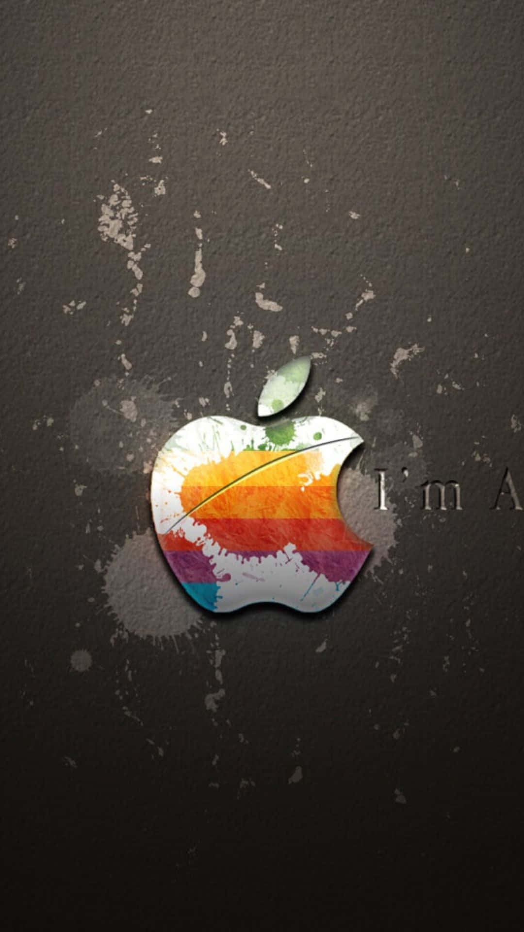 深色紋理背景上帶有白色飛濺的彩虹Apple標誌。