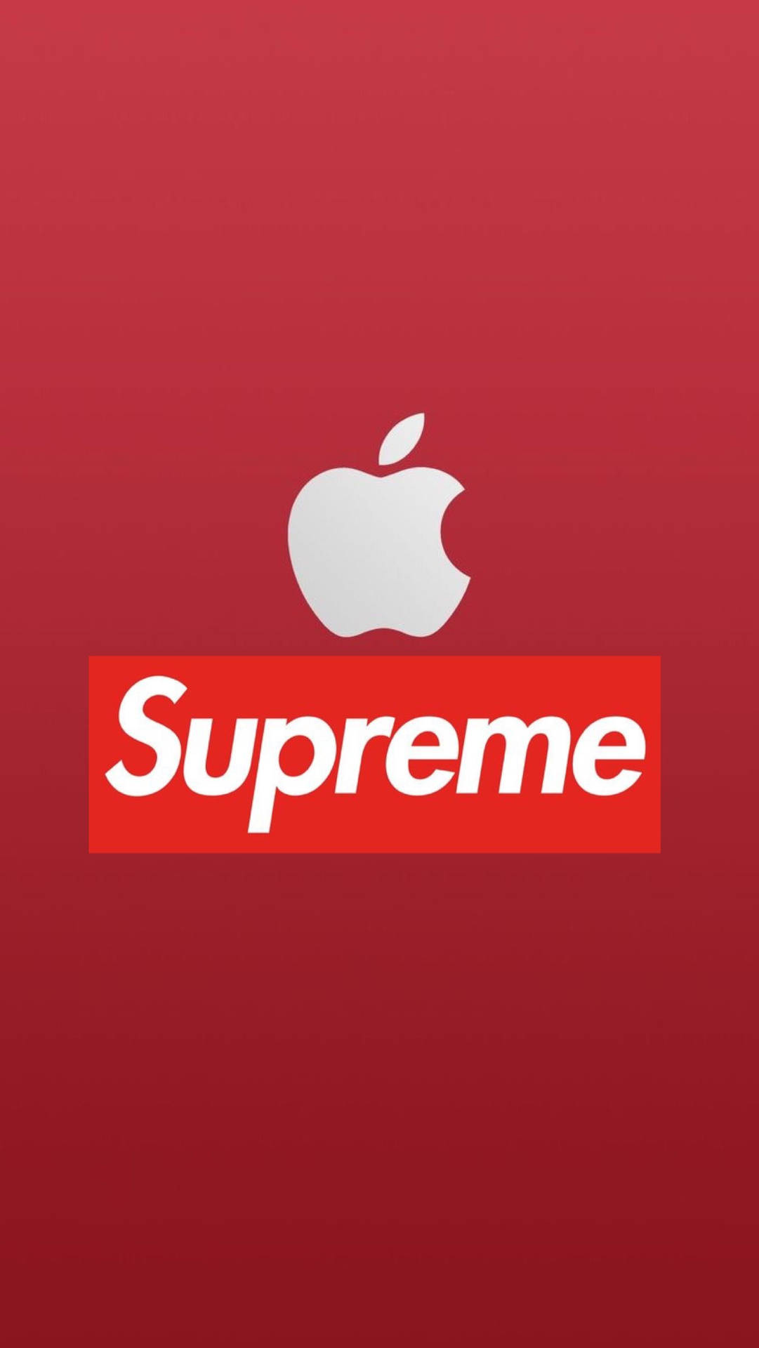 紅色背景上Apple標誌在Supreme標誌上方