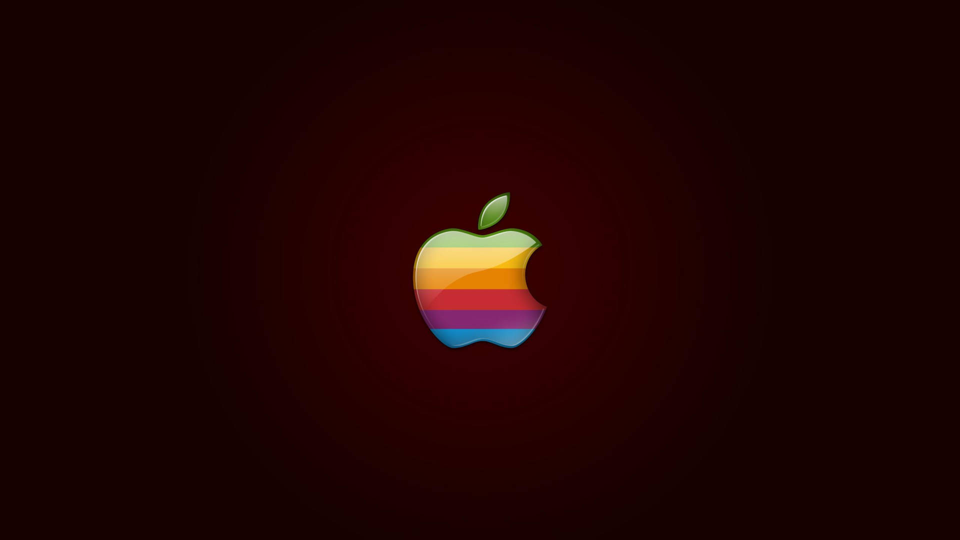 深紅色漸變背景上的復古彩虹Apple標誌