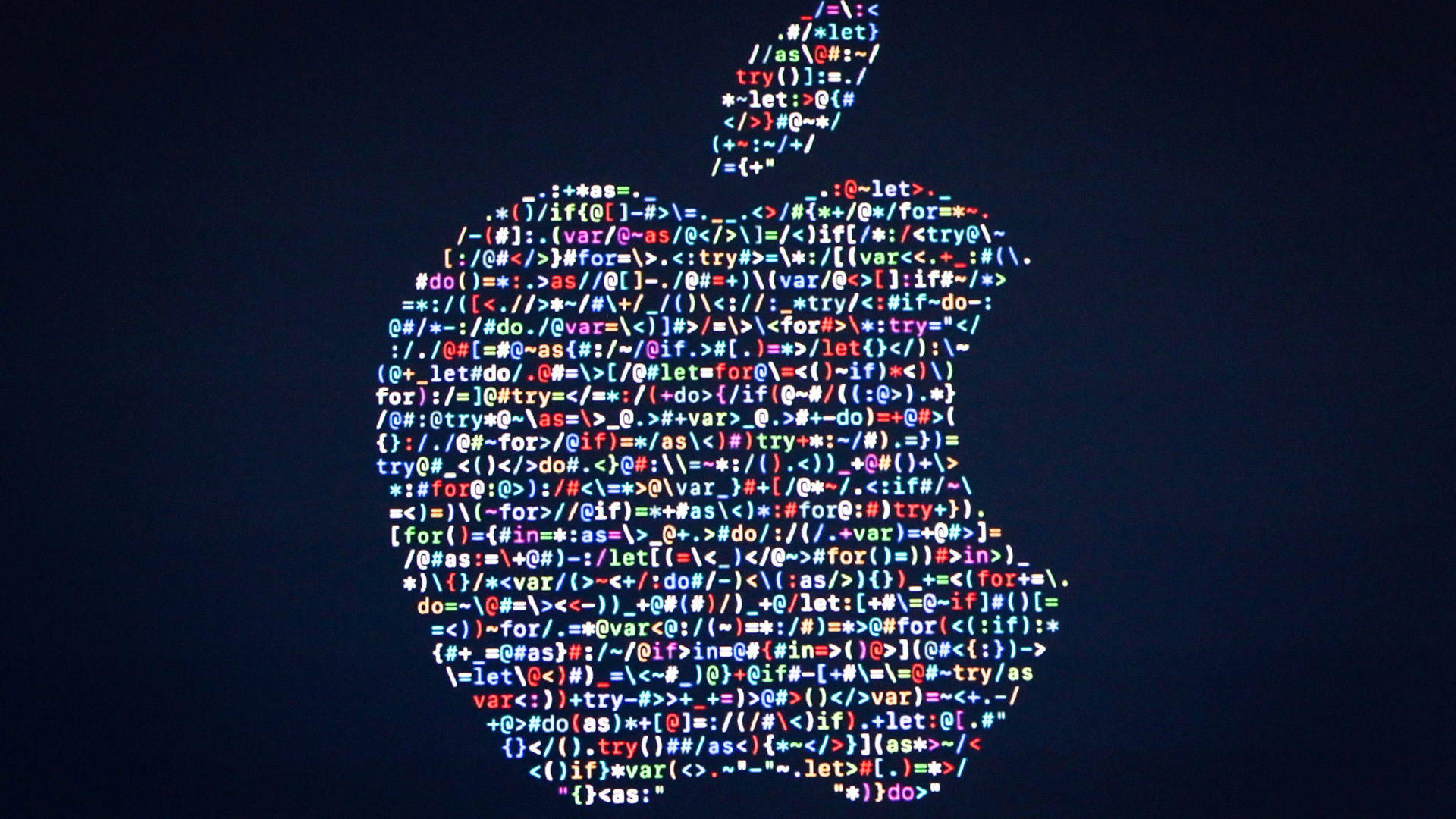 由彩色編程代碼在深色背景上製成的Apple標誌