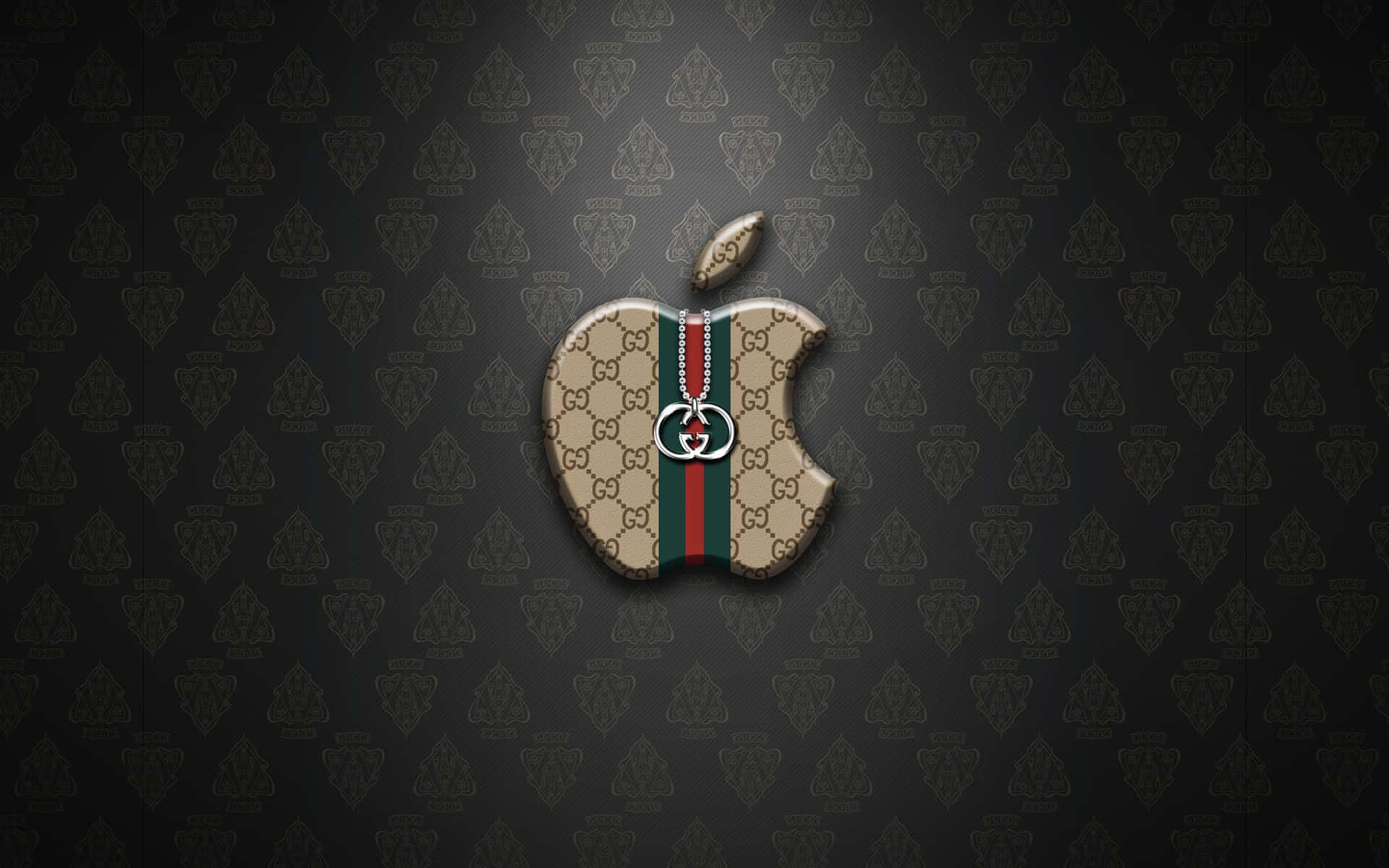 Gucci風格Apple標誌在深色圖案背景上