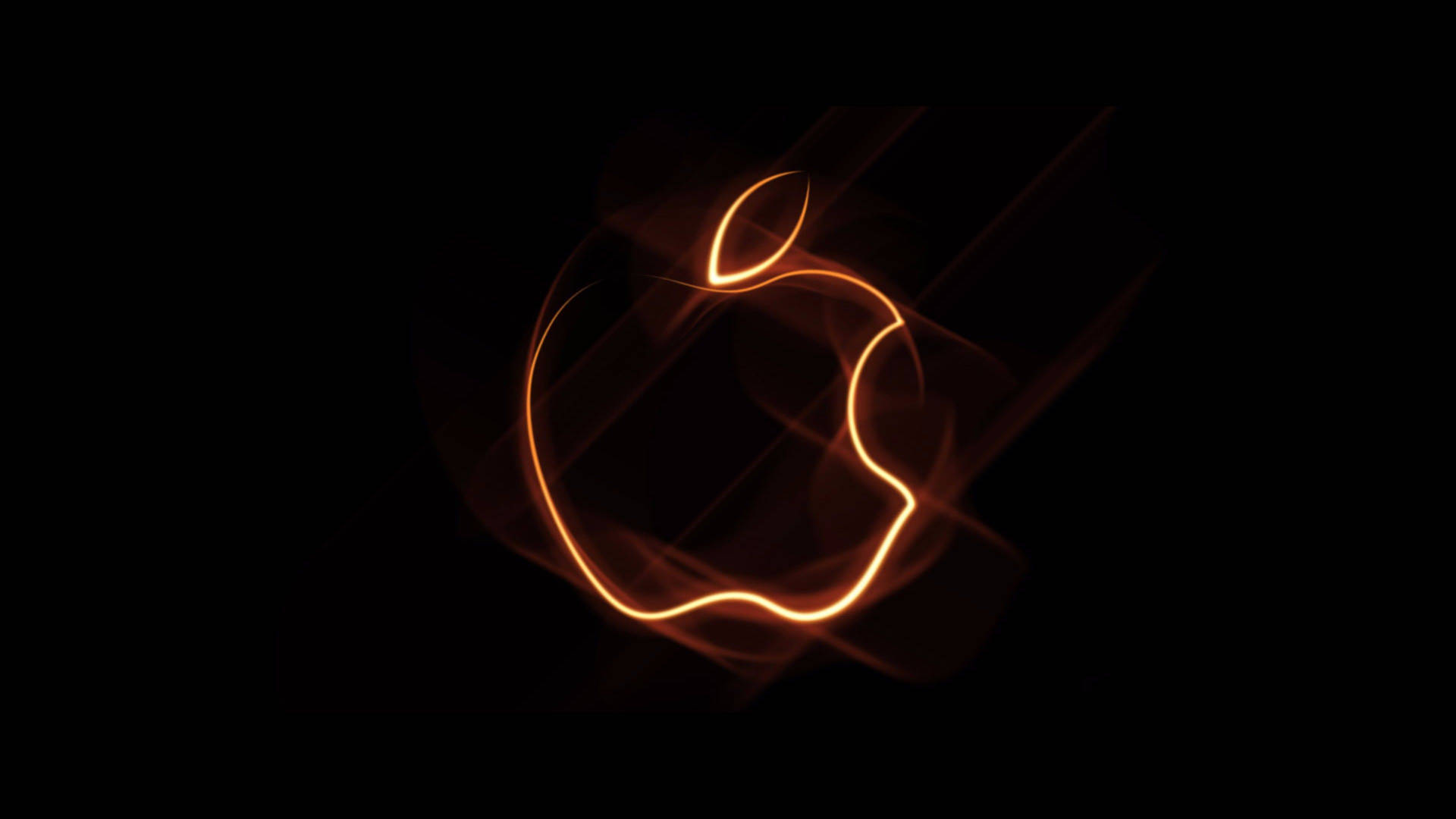 黑色背景煙霧中發光的橙色Apple標誌輪廓