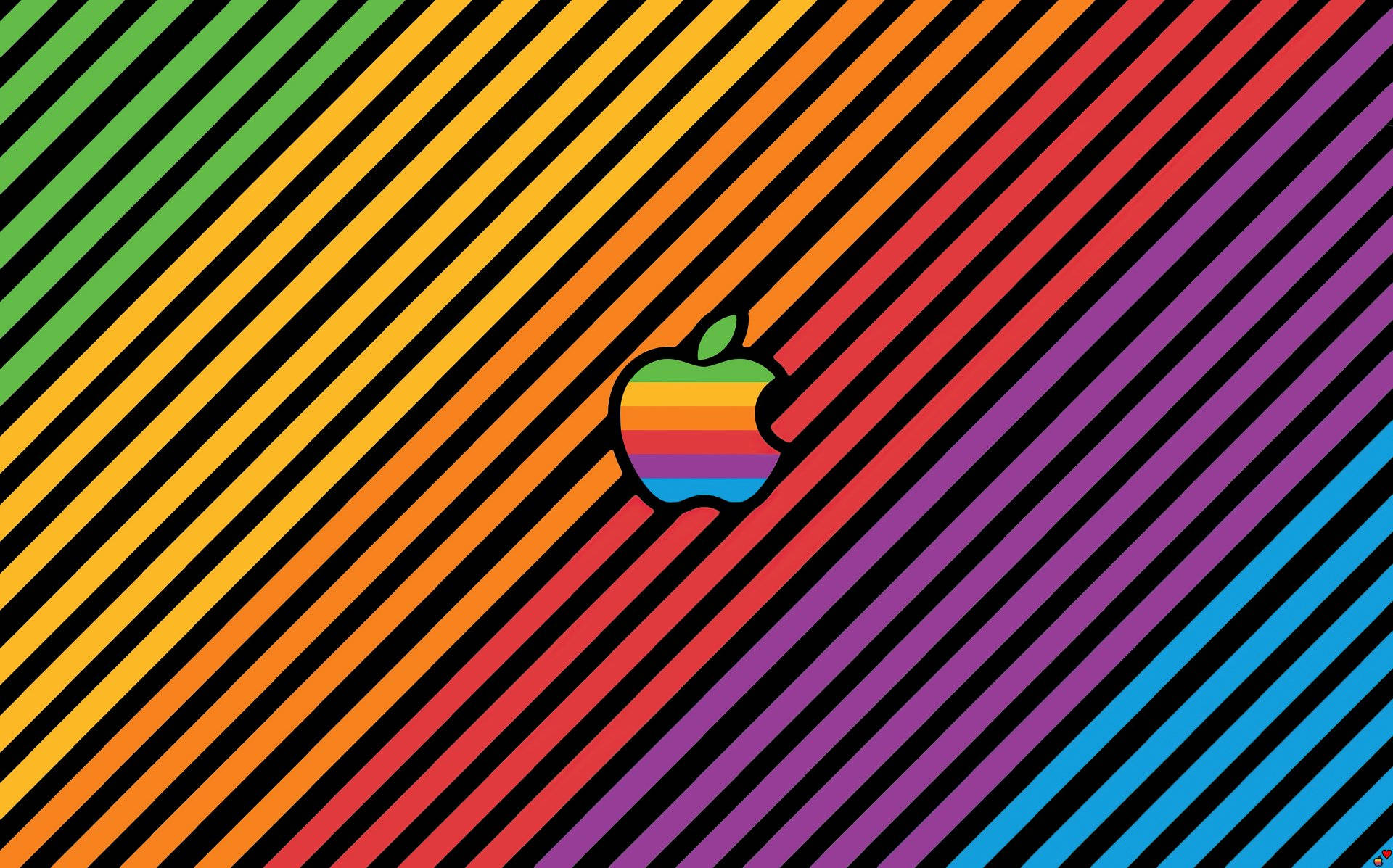 對角線條紋背景上的彩虹Apple標誌