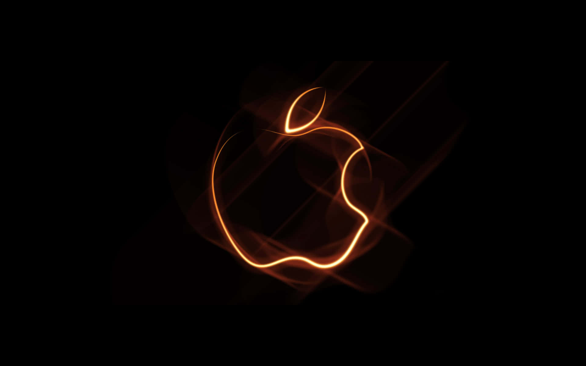 黑色背景上發光的橙色Apple標誌輪廓