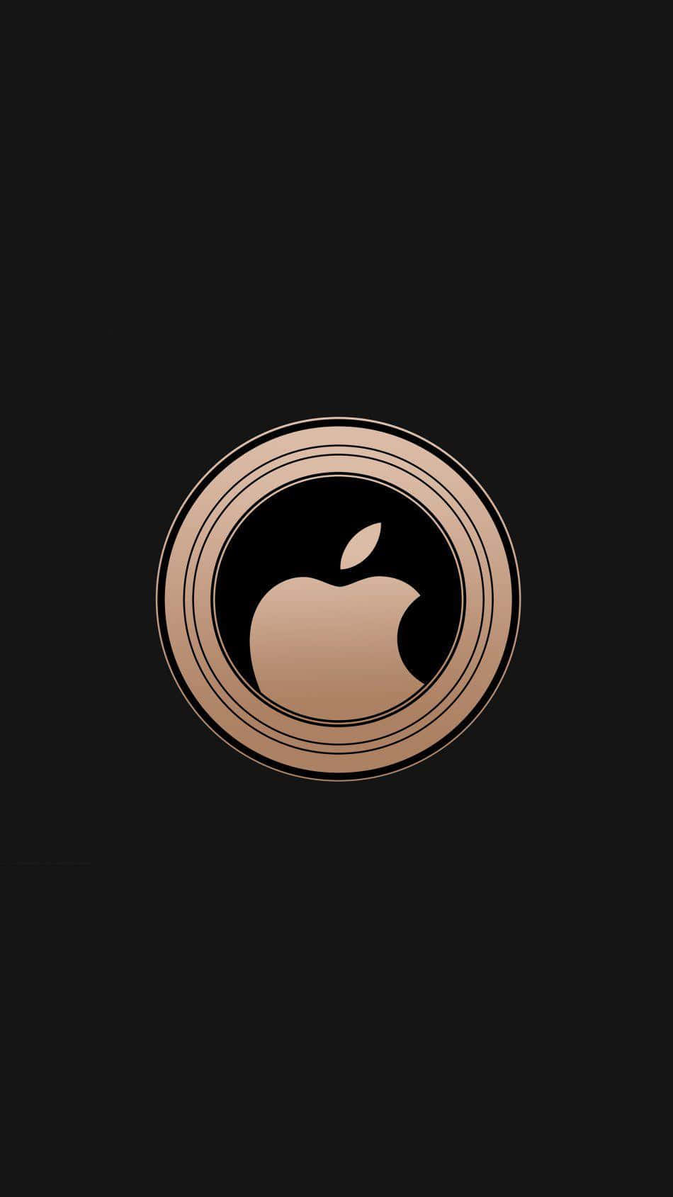 黑色背景上圓形框架內的玫瑰金 Apple 標誌