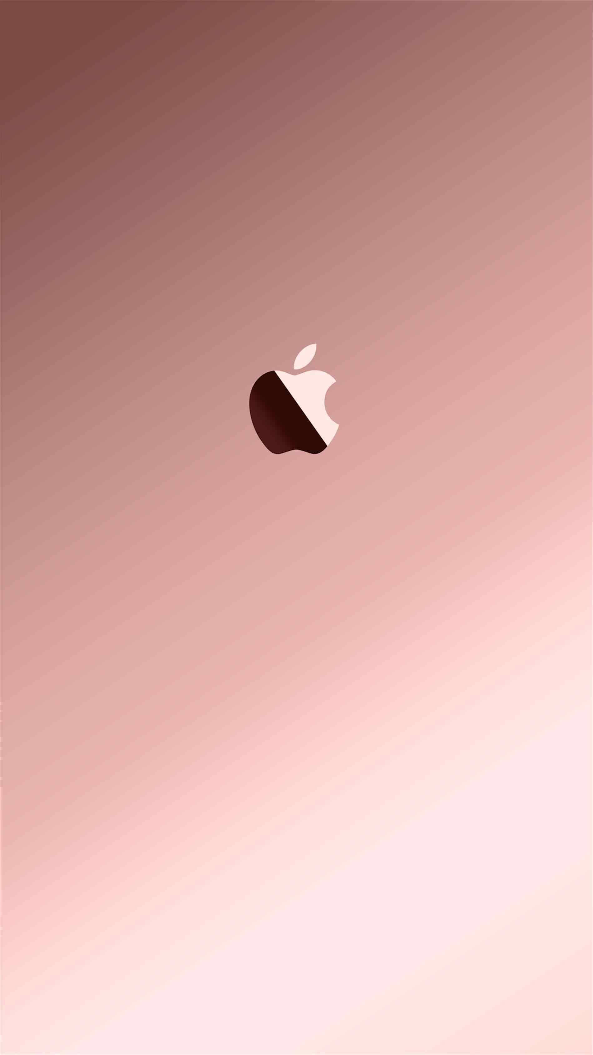 蘋果標誌玫瑰金 iPhone 壁紙 — 一個極簡的Apple標誌，置中於柔和漸變背景，色調為紫紅與胭脂粉紅。