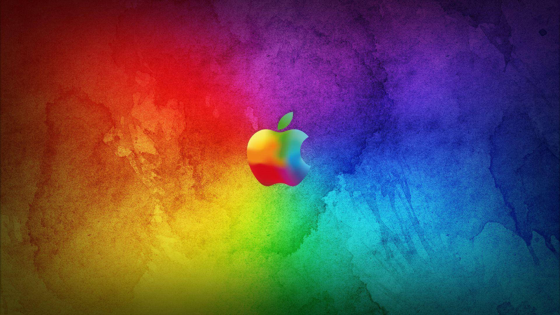 彩虹水彩背景上的彩色Apple標誌。