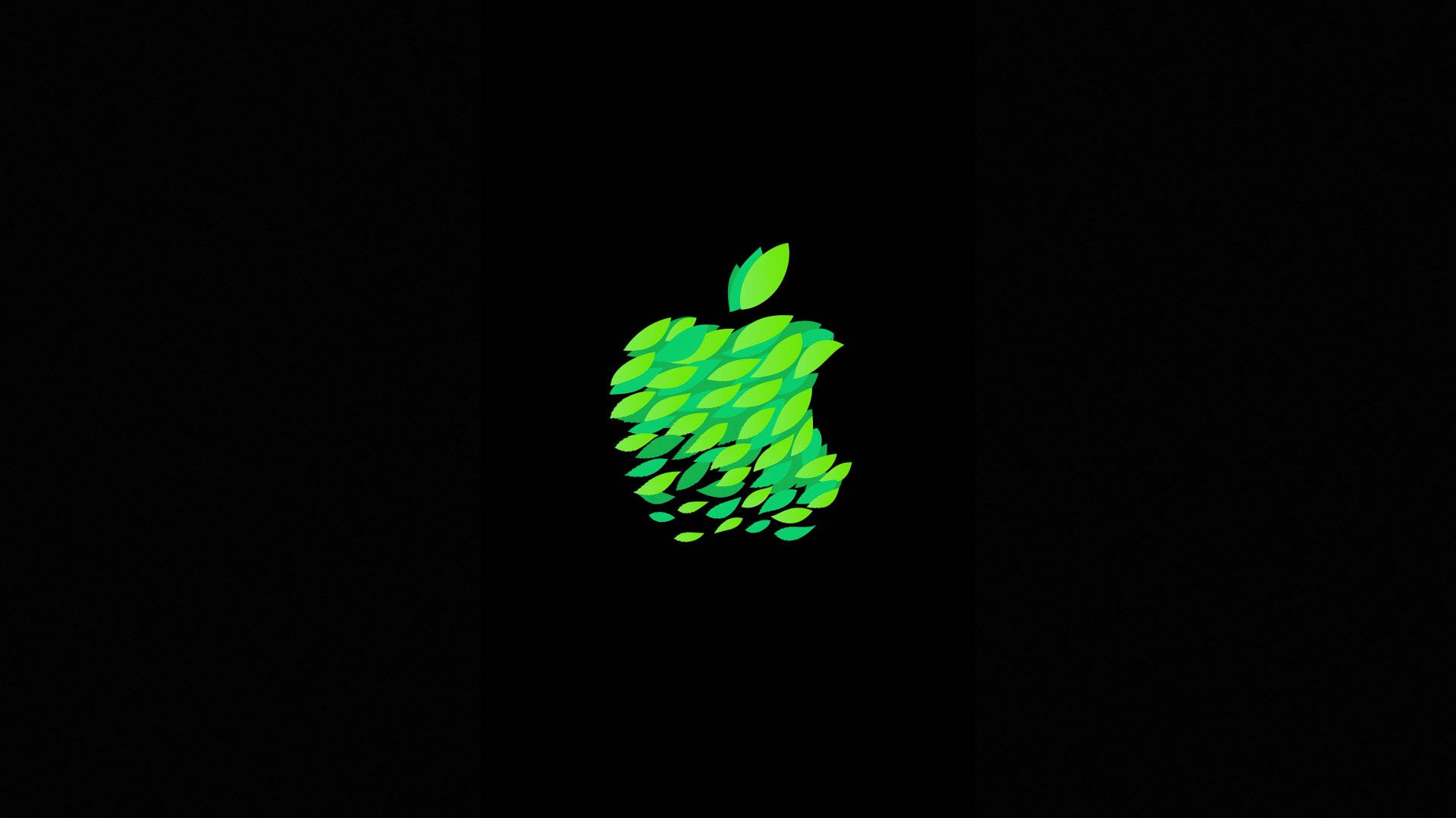 黑色背景上的綠色葉子Apple標誌