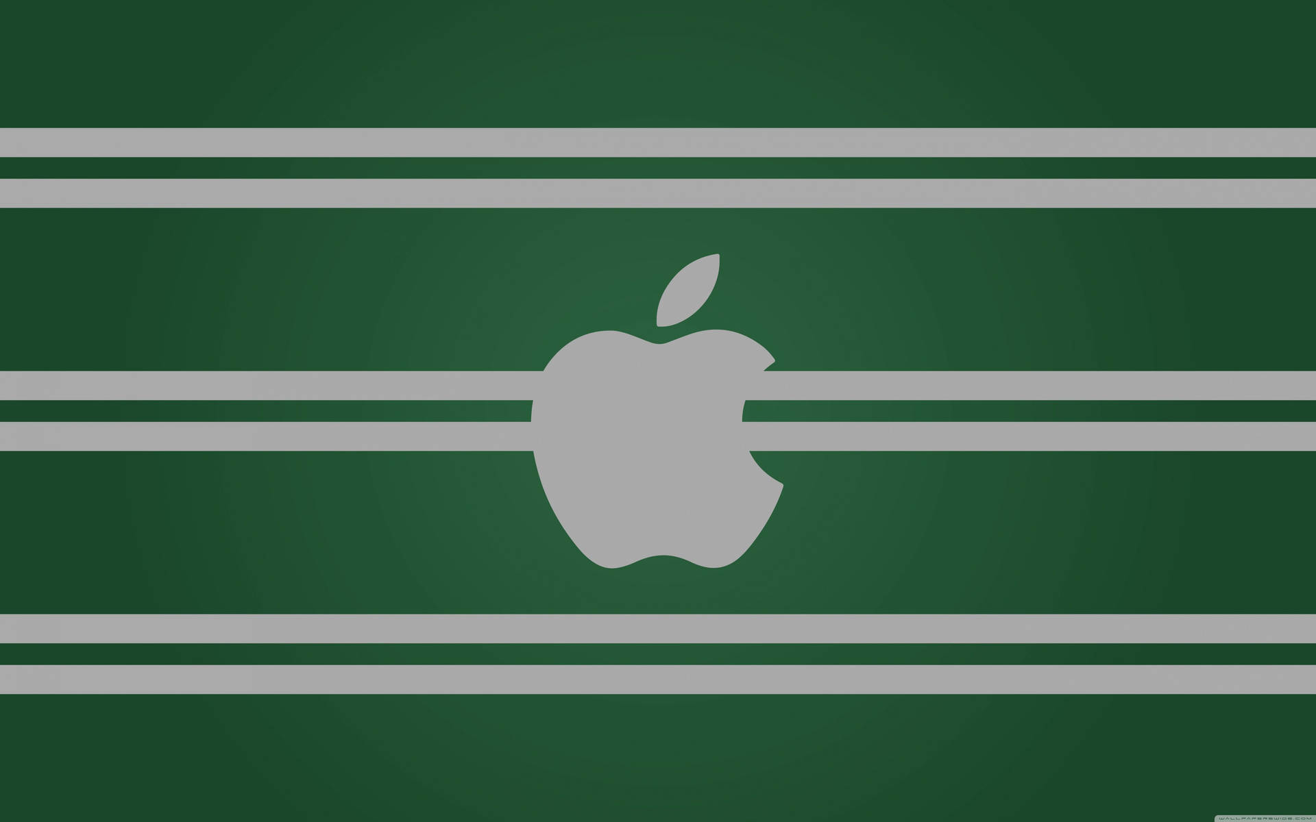 灰色Apple標誌在帶有水平條紋的綠色背景上。