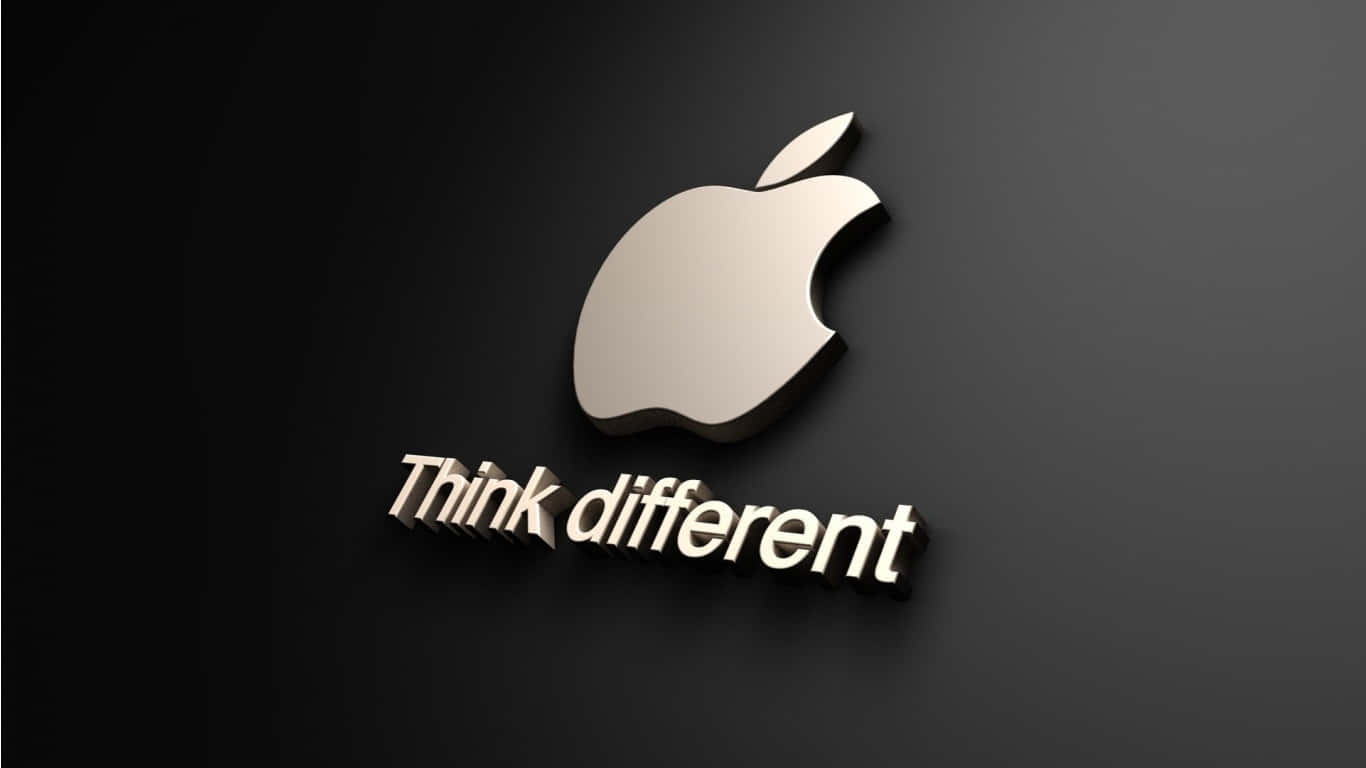 蘋果的喜悅與簡約 壁紙 — 一個時尚的銀色Apple標誌，帶有「Think different」文字，在深色漸變背景上投射出柔和陰影。