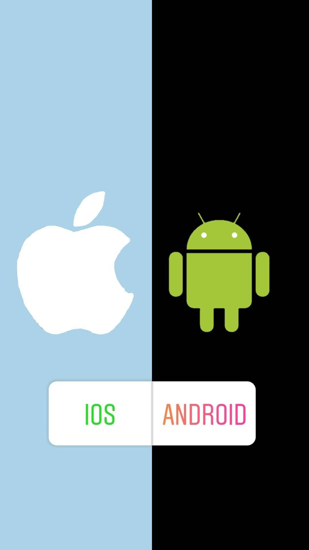分割畫面，藍色有Apple標誌，黑色有Android機械人及標籤。