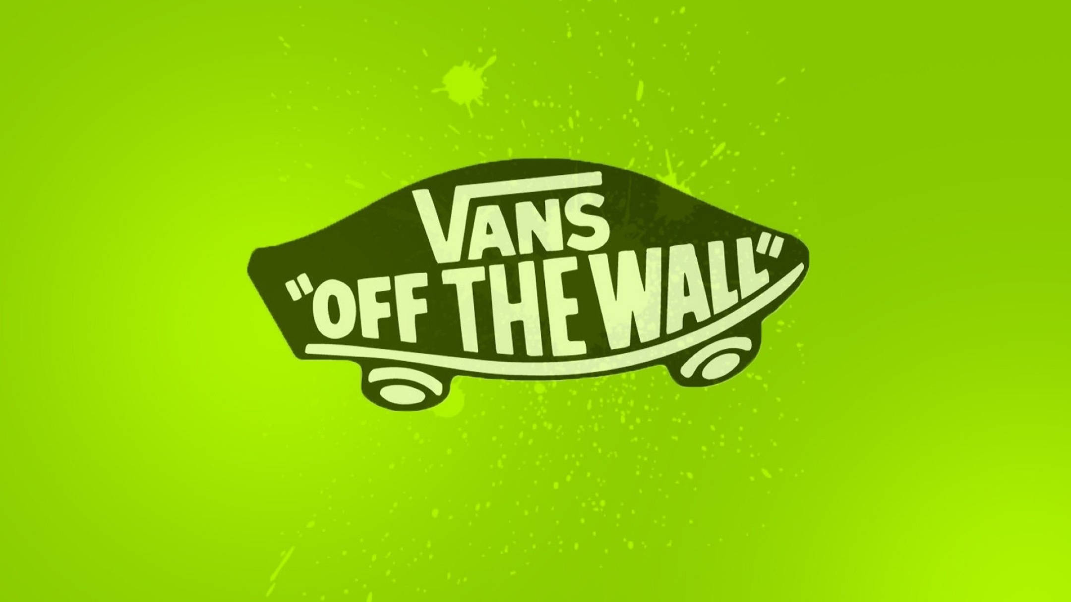 蘋果霓虹綠 Vans 標誌 壁紙 — 白色Vans Off The Wall標誌，搭配充滿活力的青檸綠色背景及油漆飛濺效果。