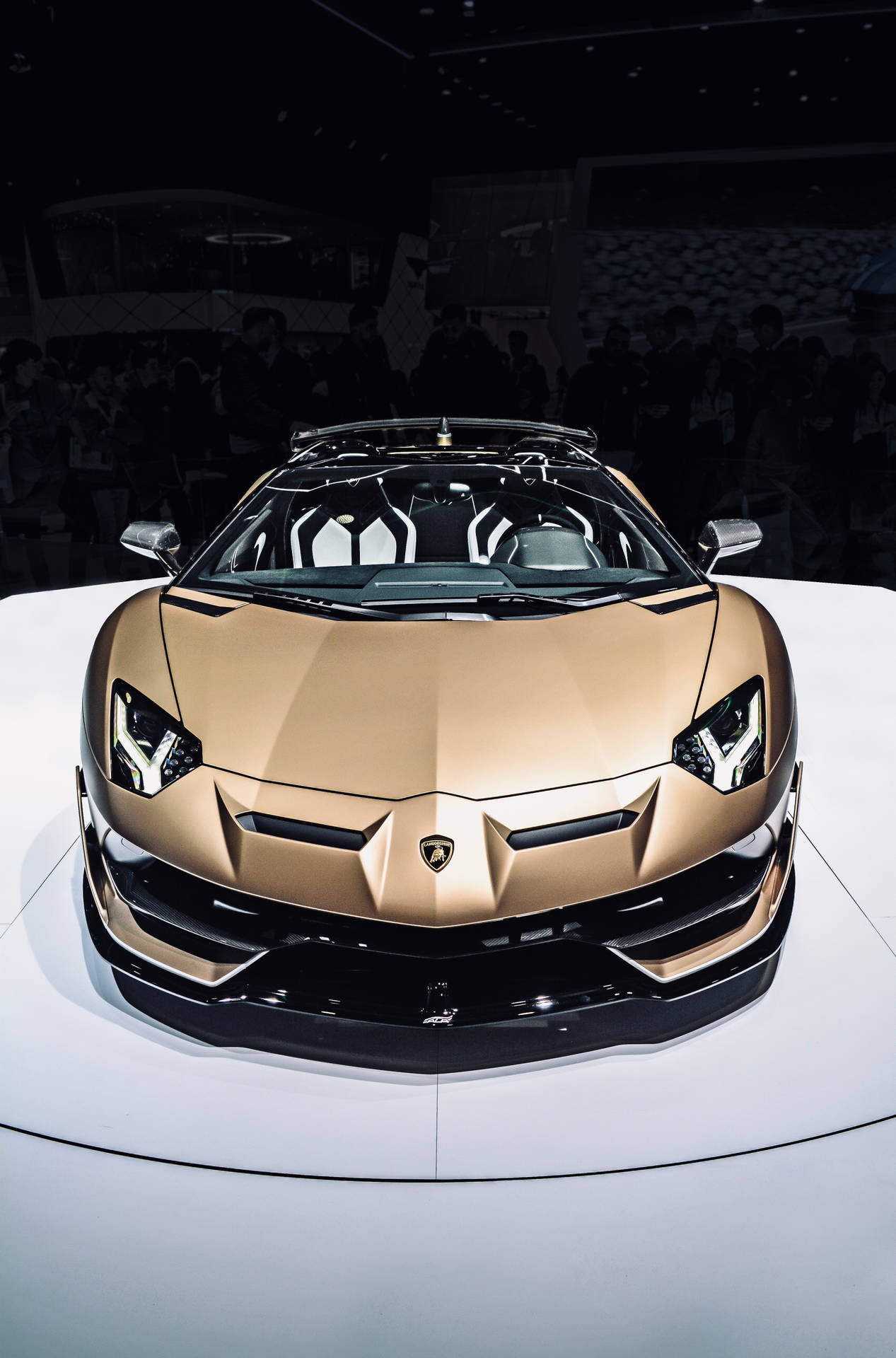 金色林寶堅尼 Aventador Roadster 在車展上展出。