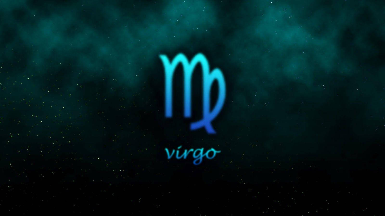 發光的藍色處女座星座符號在星空宇宙空間中。