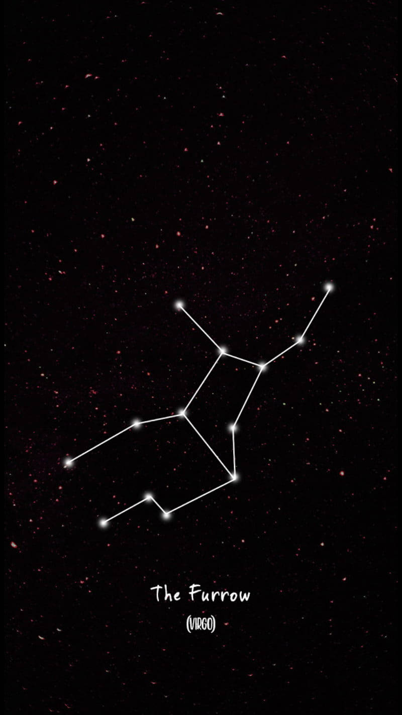 在星空夜空中標有「The Furrow」的處女座星座。