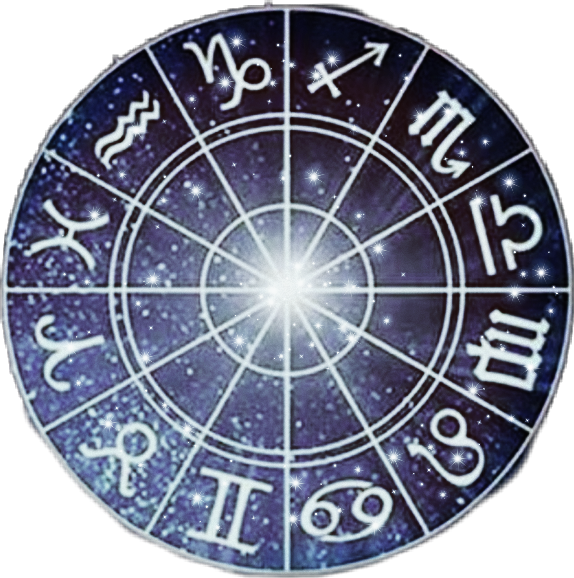 處女座高亮星座輪盤 壁紙 — 一個發光的黃道輪，帶有十二個占星符號，從明亮的中心向星空宇宙背景輻射。