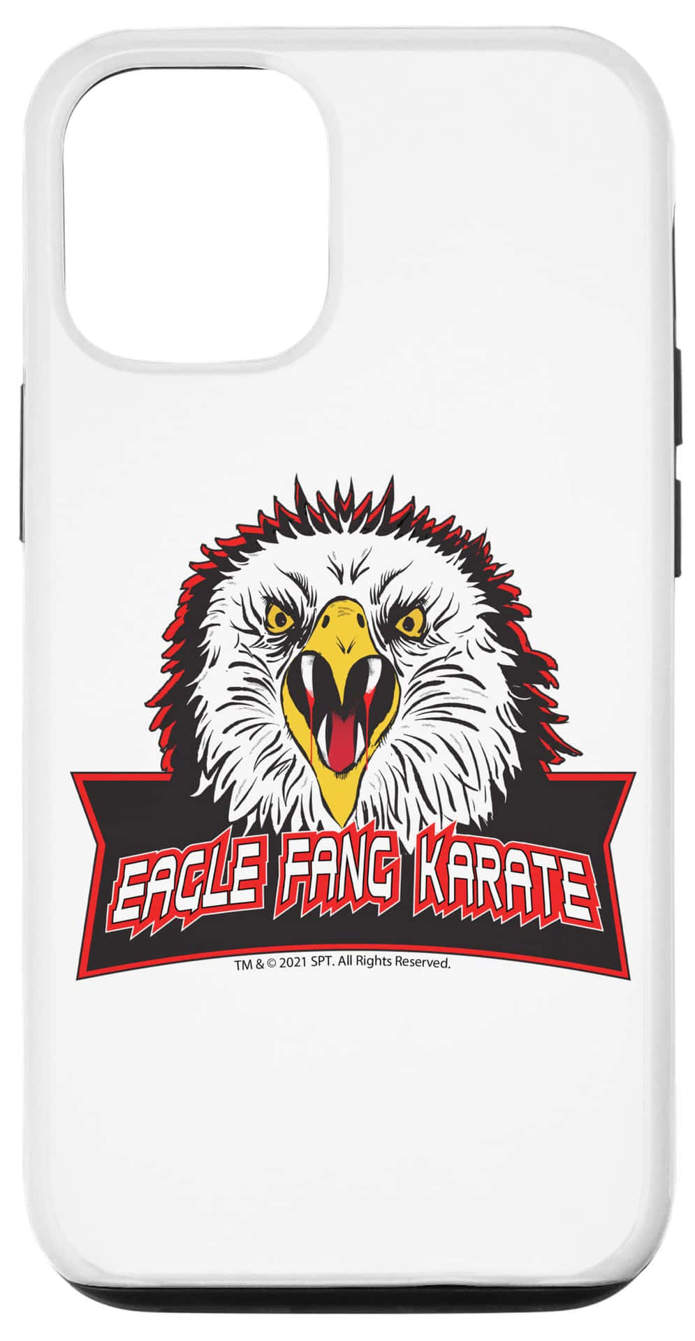 帶有 Eagle Fang Karate 標誌的手機殼，上面有一隻兇猛的卡通鷹。