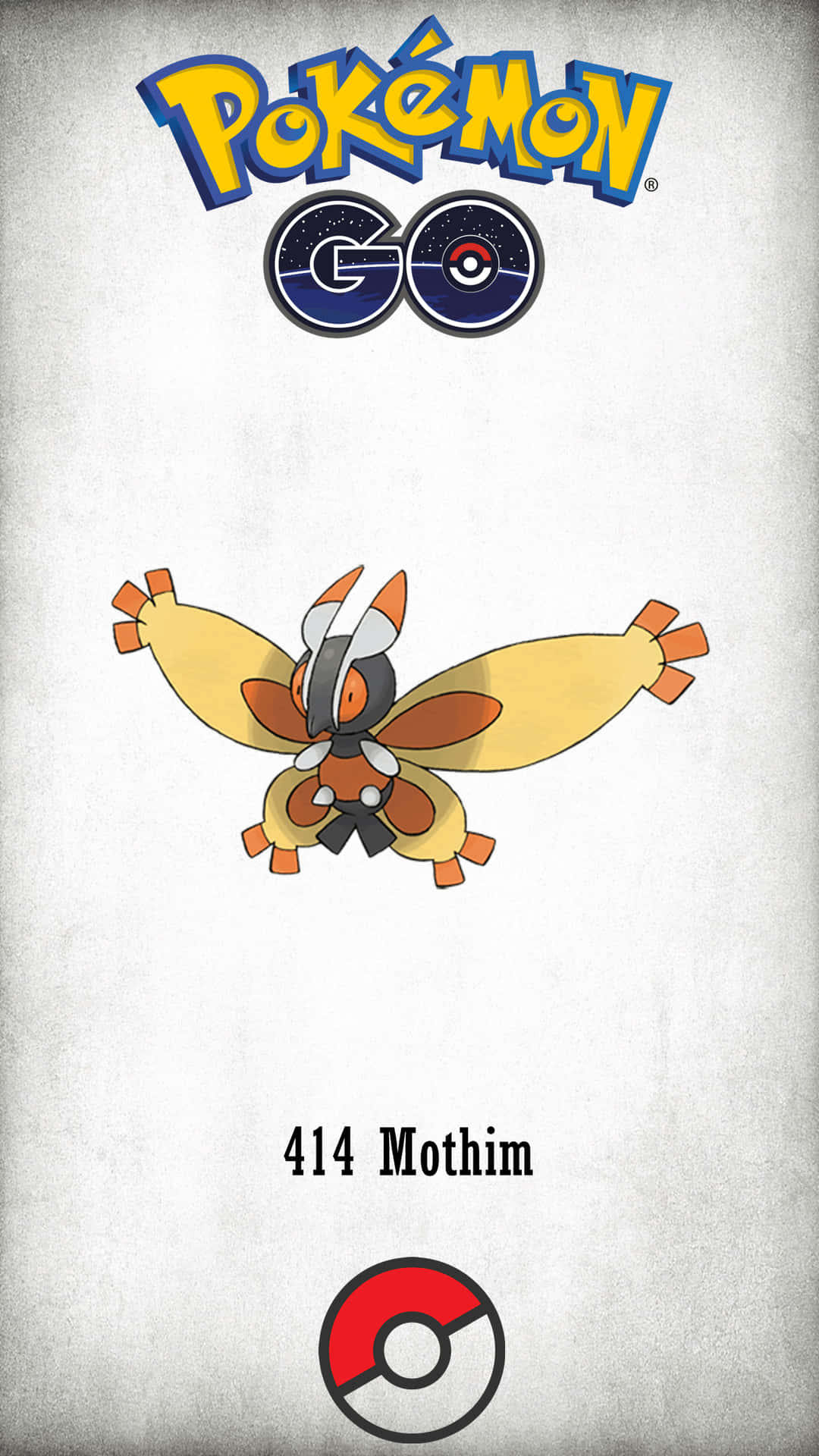 Pokémon GO Mothim 角色插圖，帶有遊戲標誌，背景有紋理。