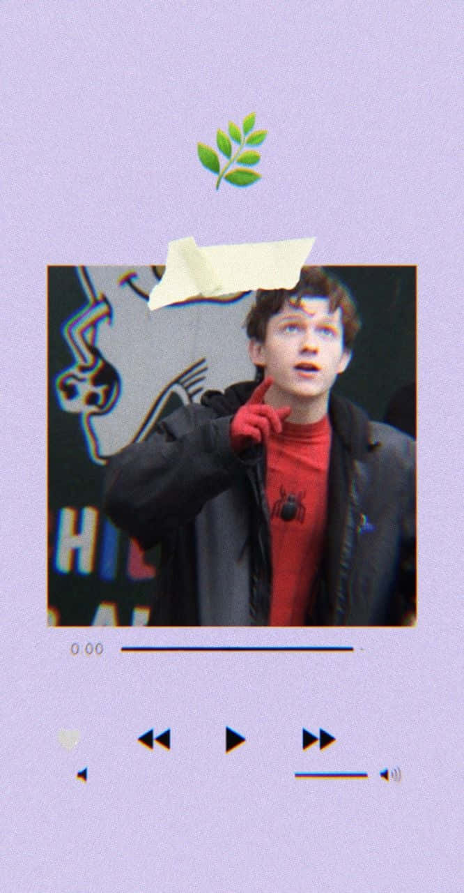 一名穿著蜘蛛俠襯衫的男子在帶有葉子圖標的視頻播放器疊加層內。