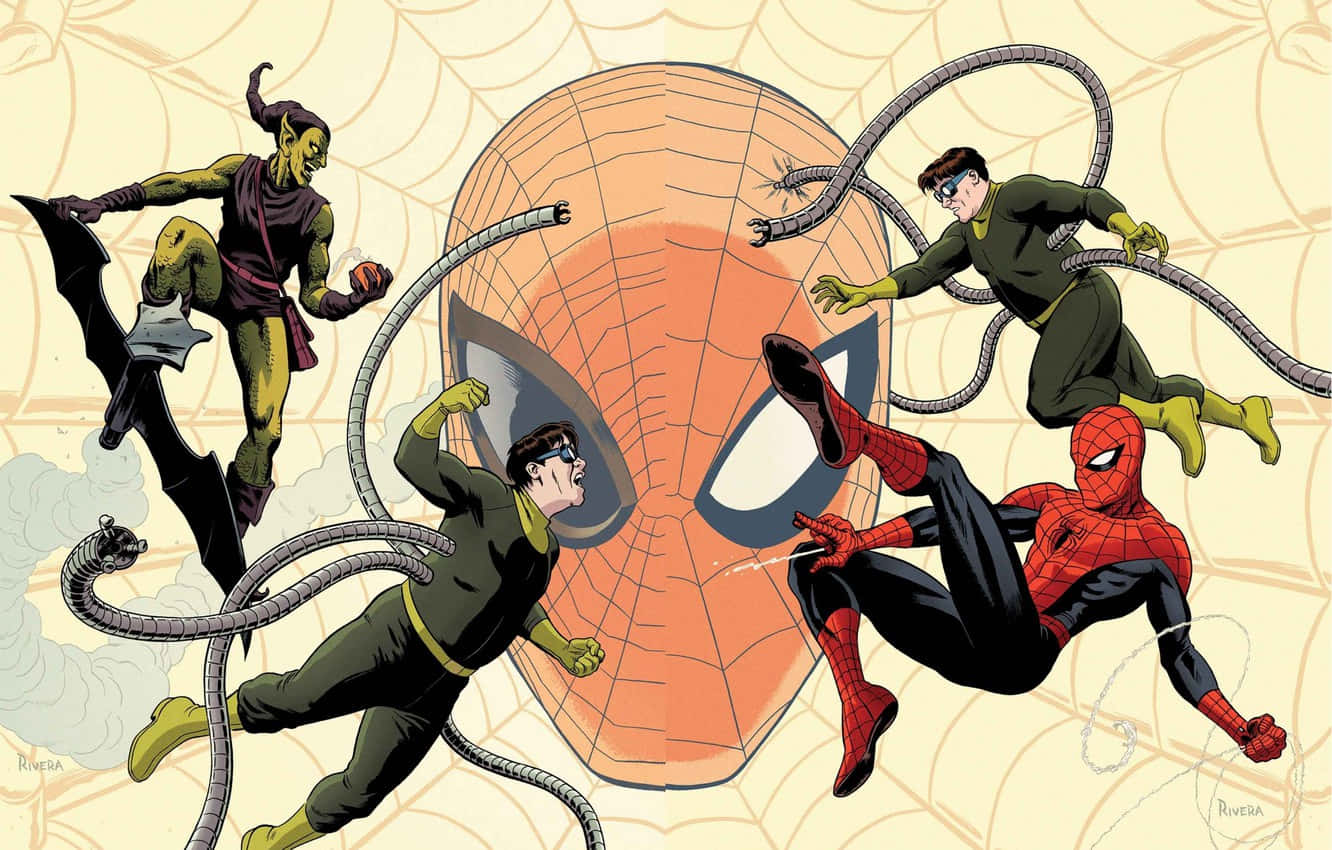 Norman Osborn 桌布 壁紙 — 蜘蛛俠在動態漫畫動作場景中躲避八爪魚博士的多重觸手攻擊。