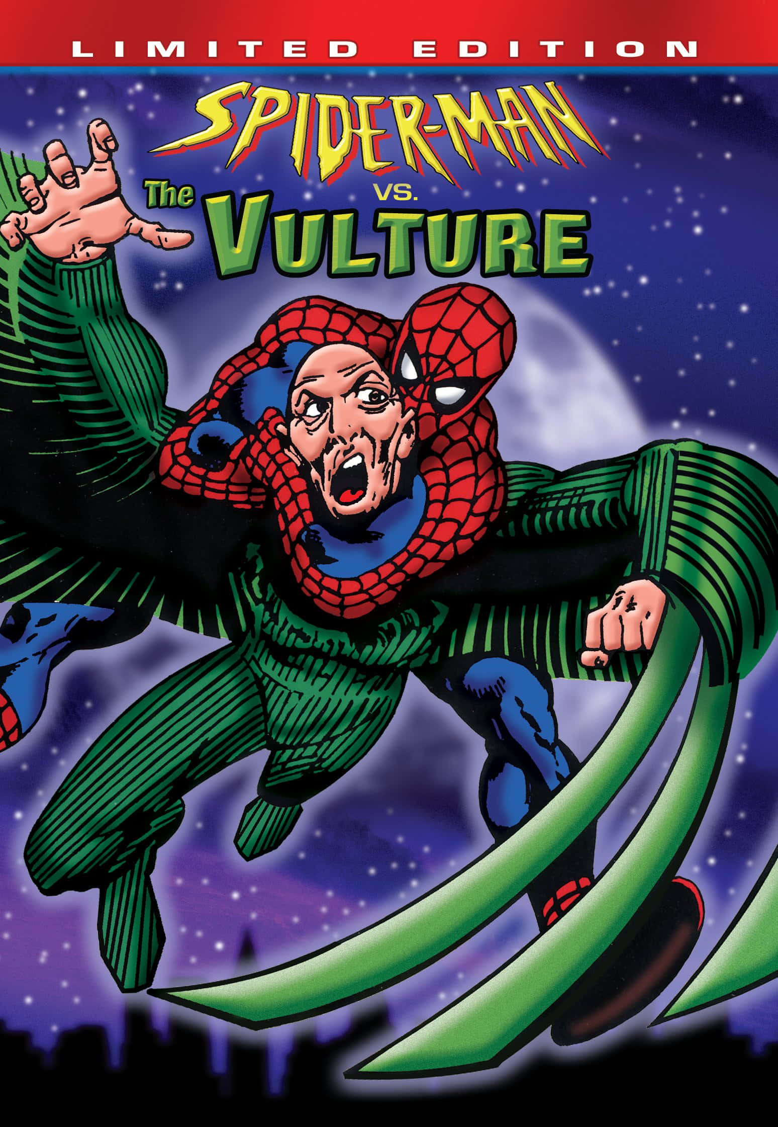 The Vulture 桌布 壁紙 — 蜘蛛俠在滿月和城市天際線下的星空夜晚與禿鷹搏鬥。