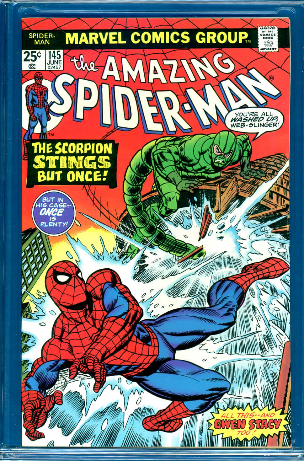 The Scorpion 桌布 壁紙 — 蜘蛛俠在都市景觀中擺盪，而蠍子人從屋頂躍起，構成一個動態的漫畫格。