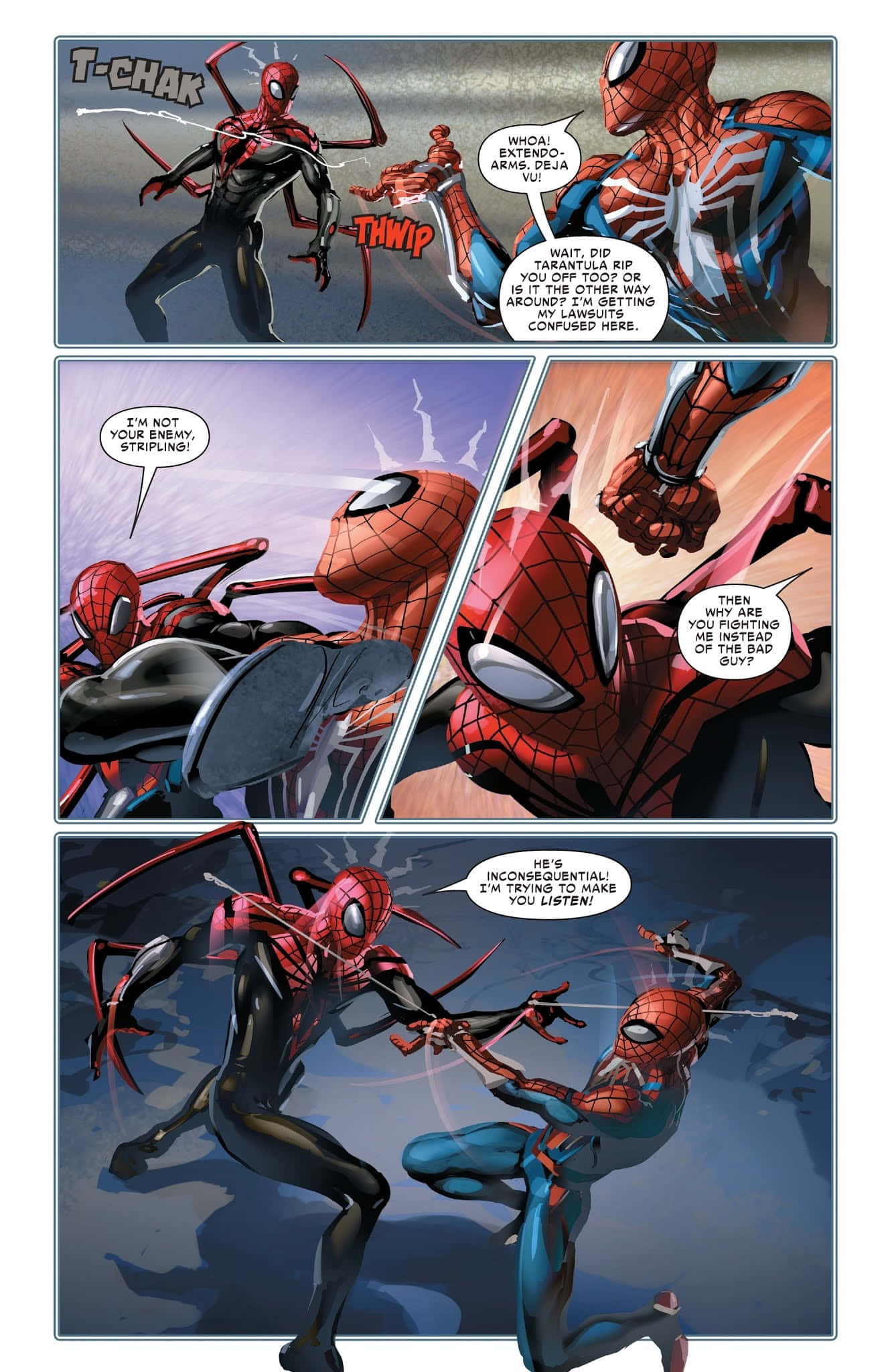 Spider-geddon 桌布 壁紙 — 蜘蛛俠角色在動態漫畫面板中碰撞，帶有動作線和對話氣泡。
