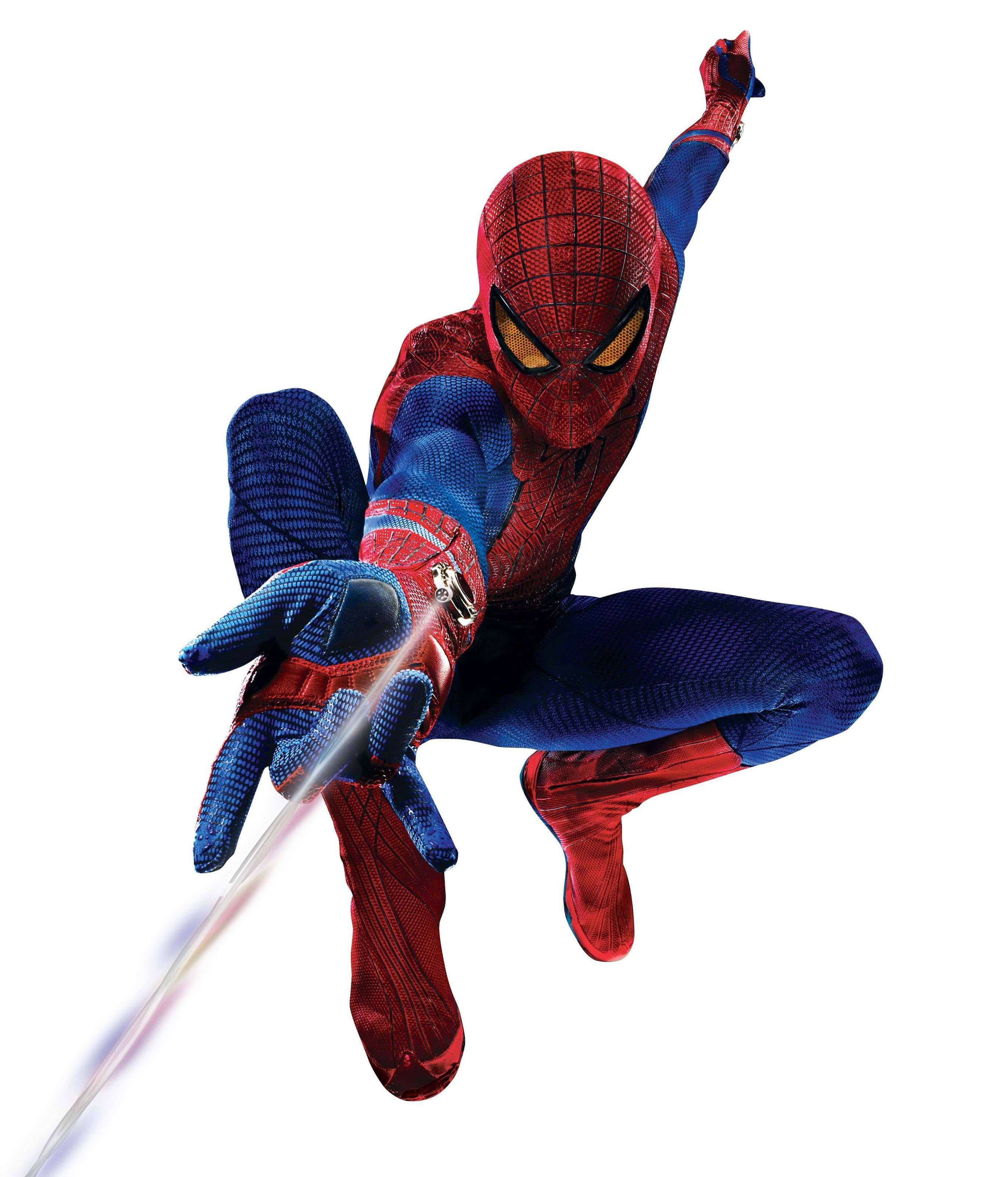 Web-slinging 桌布 壁紙 — 蜘蛛俠身穿紅藍戰衣，在純白背景上動態擺盪，身後拖著蛛絲。