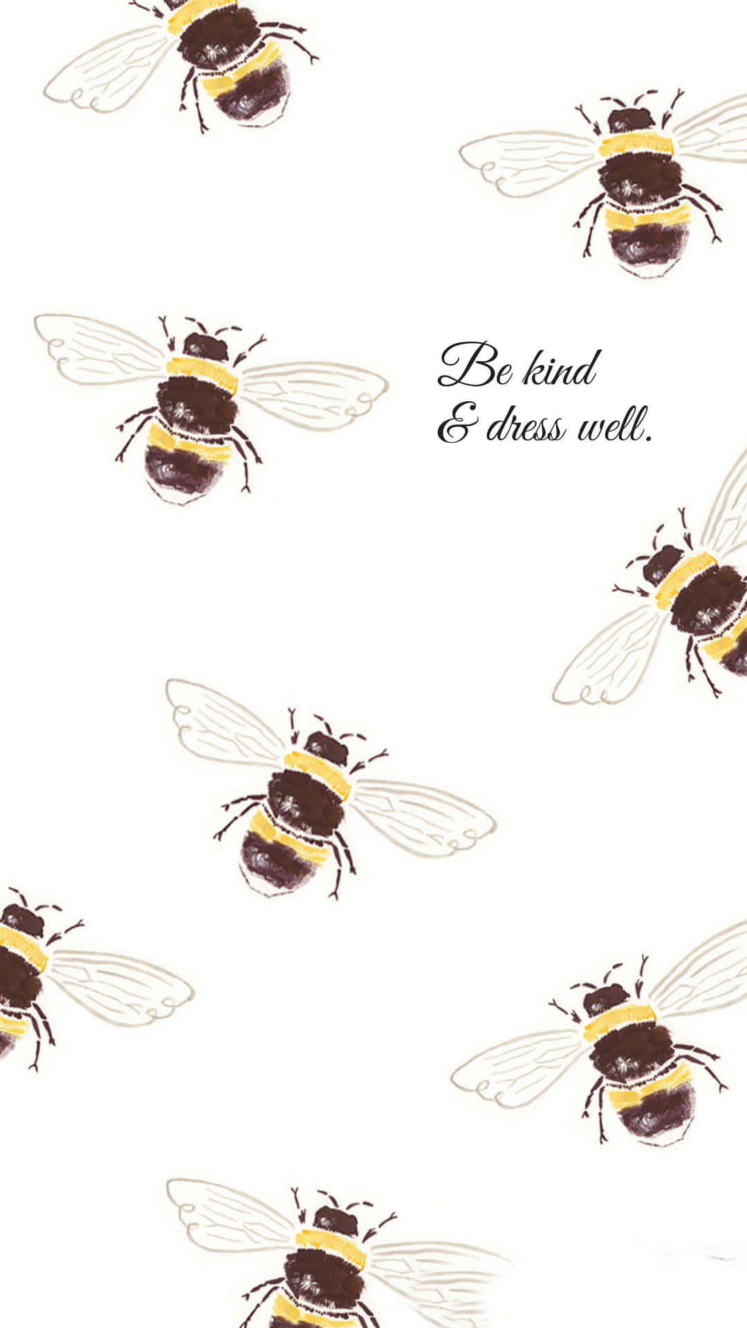 蜜蜂飛翔，附有文字「be kind & dress well」。