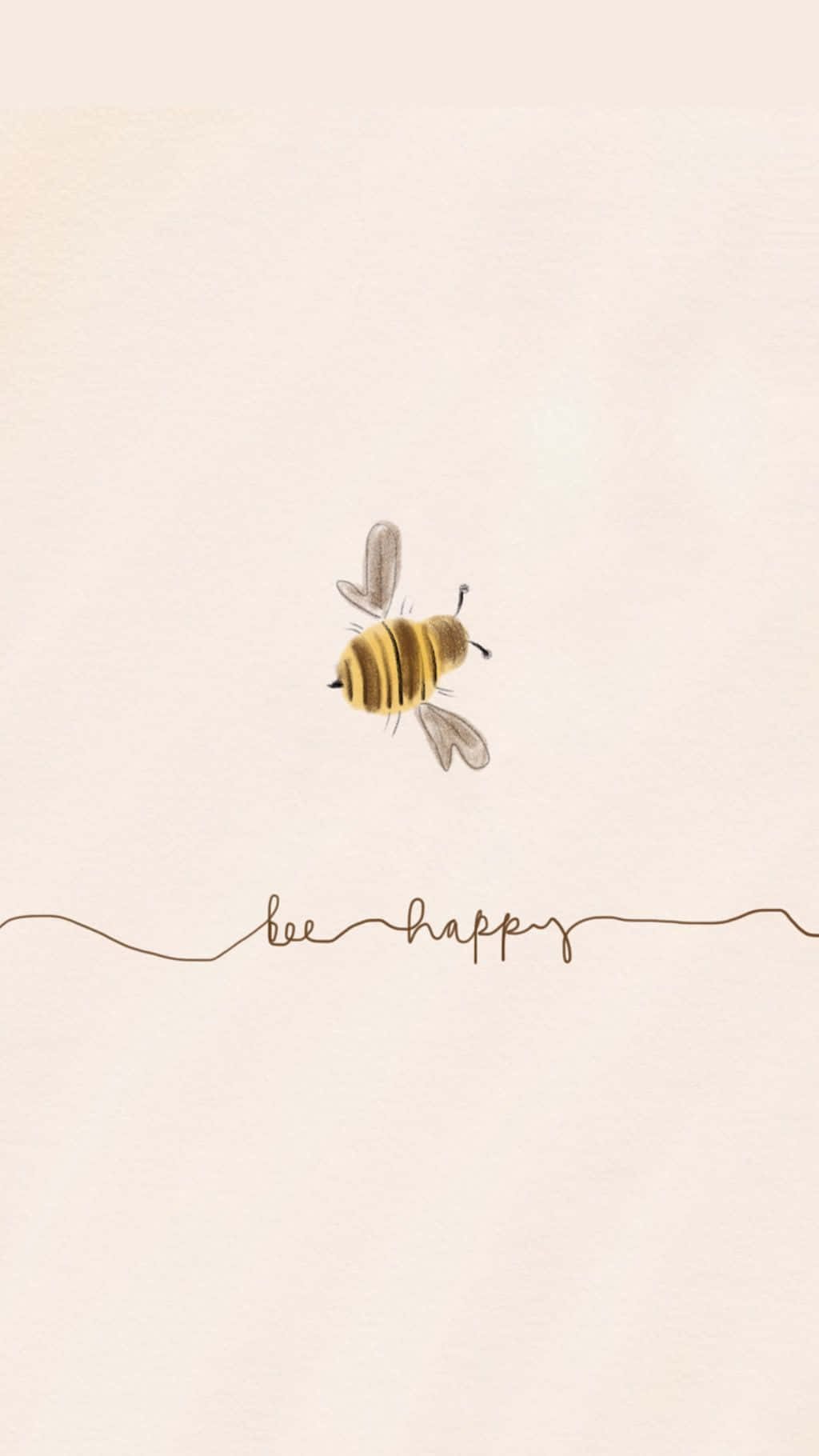 水彩蜜蜂飛翔在短語 bee happy 上方。