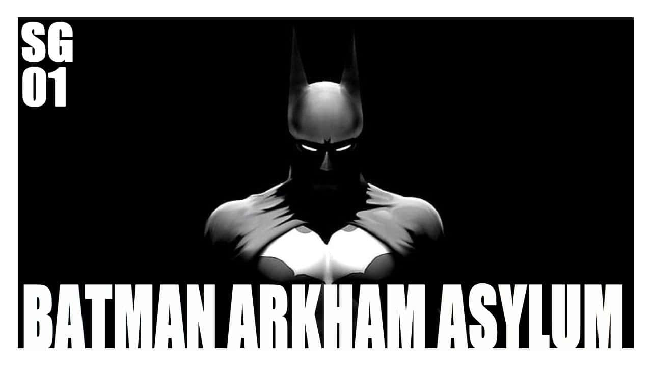 Batman Year One 桌布 壁紙 — 蝙蝠俠以陰影剪影站在黑色背景前，眼睛發光，並有粗體白色文字寫著 Batman Arkham Asylum。