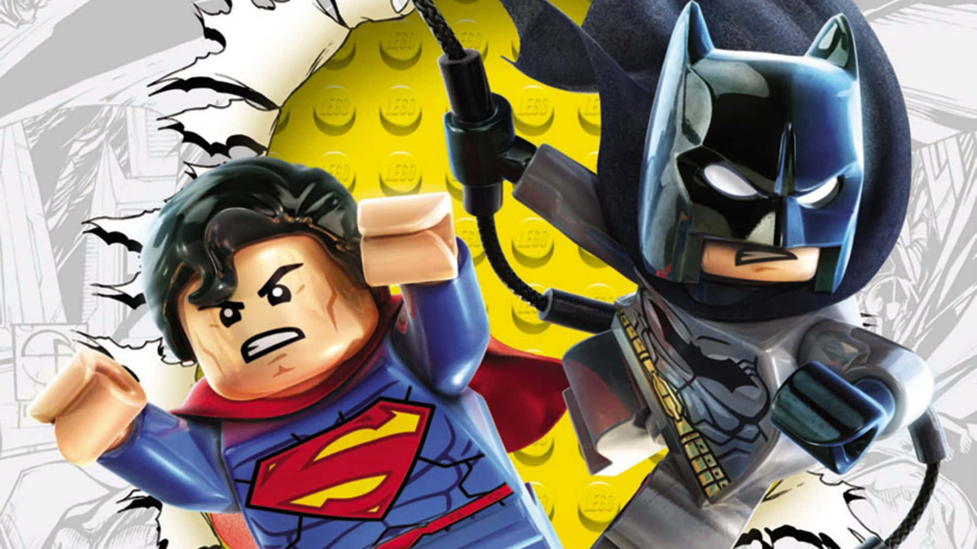 LEGO 超人與蝙蝠俠以漫畫風格的動作姿勢出現。