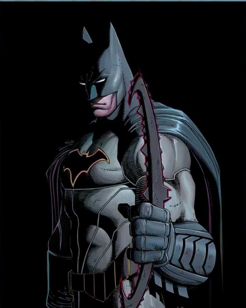 Batman Reborn 桌布 壁紙 — 蝙蝠俠站在陰影黑暗中，緊握著一把鋸齒刀，表情陰沉而堅定。