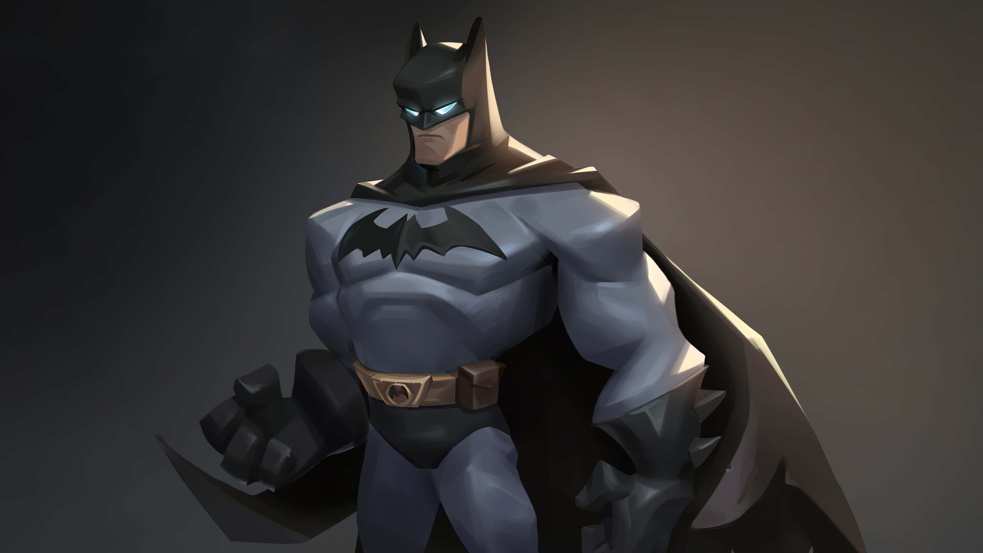Batman Desktop 桌布 壁紙 — 蝙蝠俠站在黑暗的攝影棚中，雙眼發光，披風在身後飄揚。