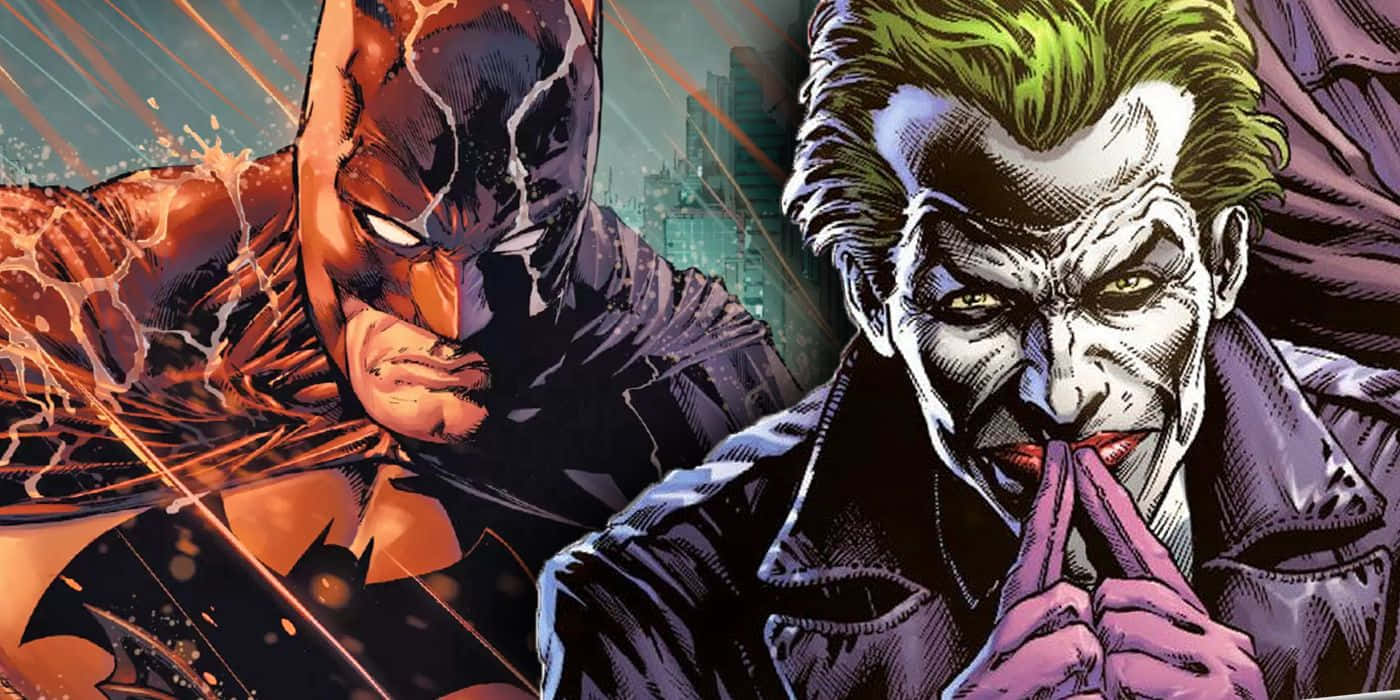 Batman Three Jokers 桌布 壁紙 — 蝙蝠俠與小丑以粗獷的漫畫風格對峙，帶有戲劇性的燈光和強烈的表情。