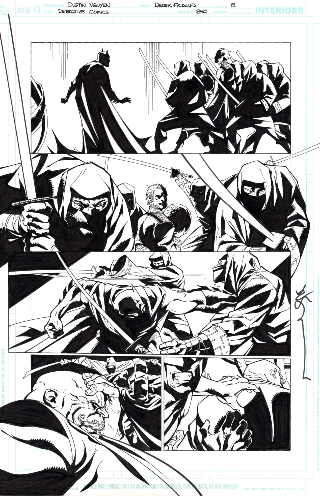 The League Of Assassins 桌布 壁紙 — 蝙蝠俠與蒙面劍客戰鬥，採用高對比度黑白漫畫面板佈局。